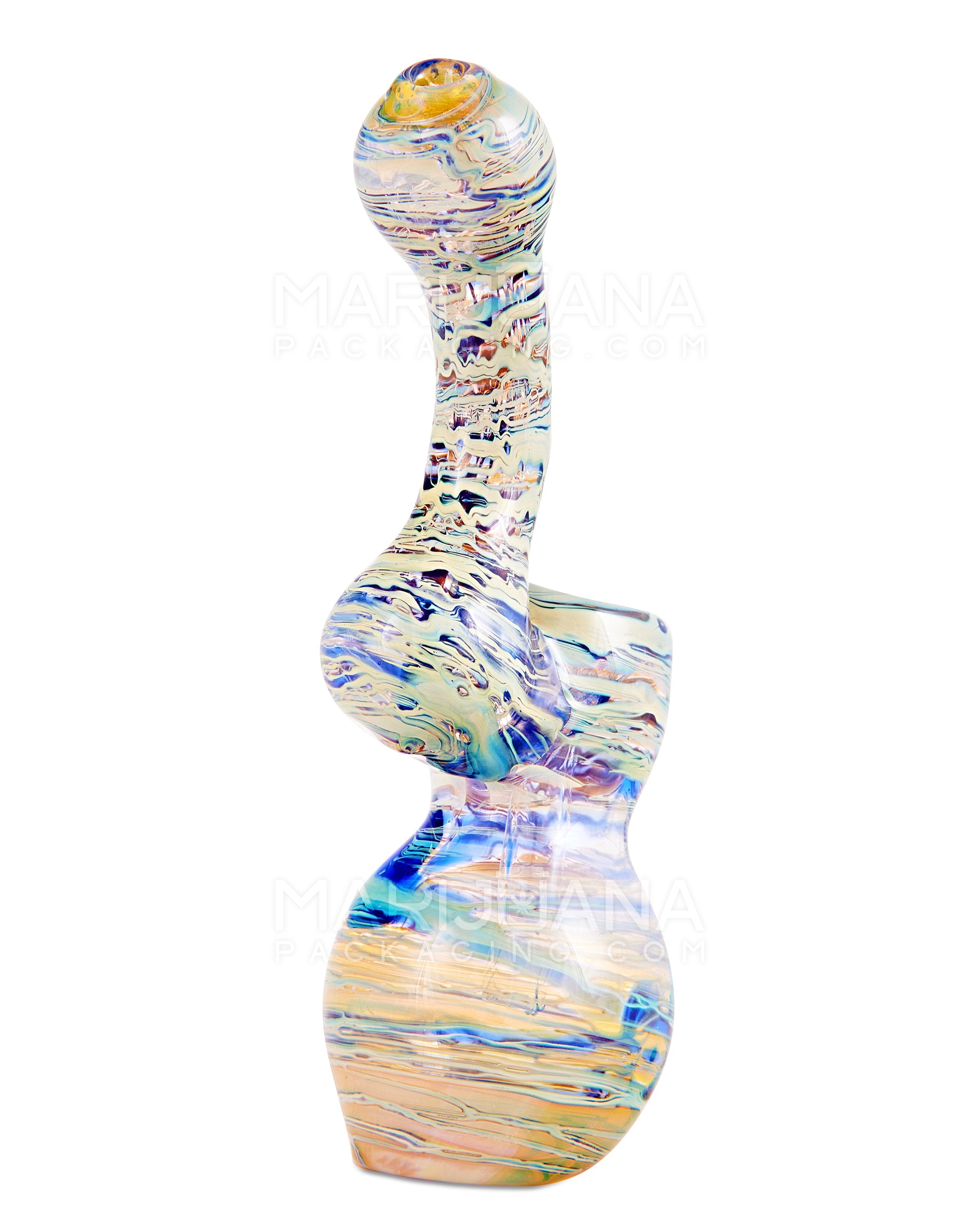 Raked & Mixed Fumed Bubbler | 5.5in Tall - Glass - Blue - 3