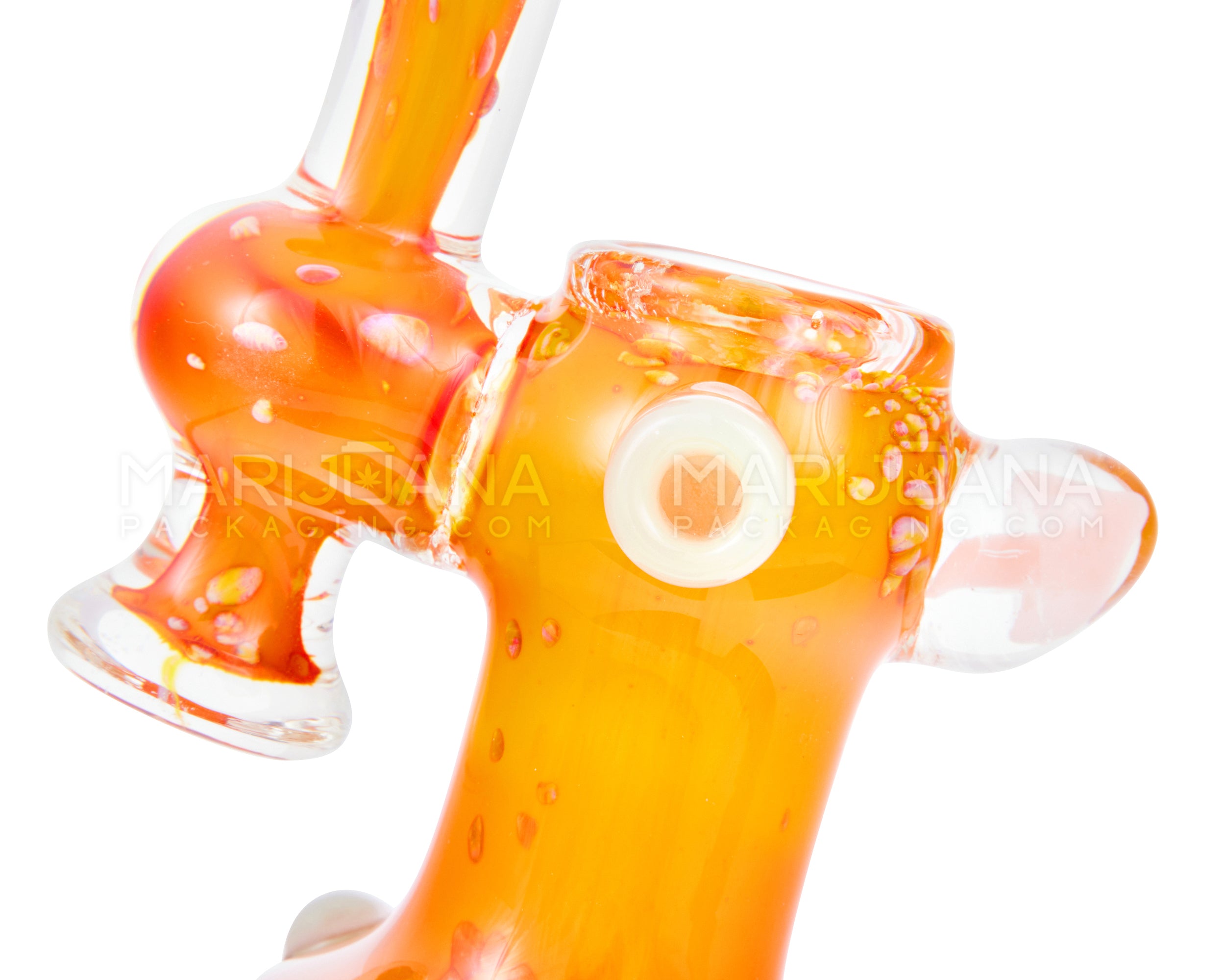 Frit & Fumed Bubbler w/ Mushroom Marble & Triple Knockers | 7in Tall - Glass - Orange - 6