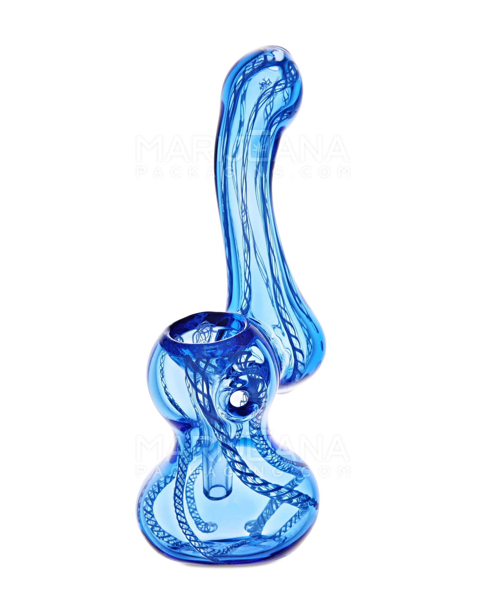 Ribboned Bubbler | 5in Tall - Glass - Blue - 2