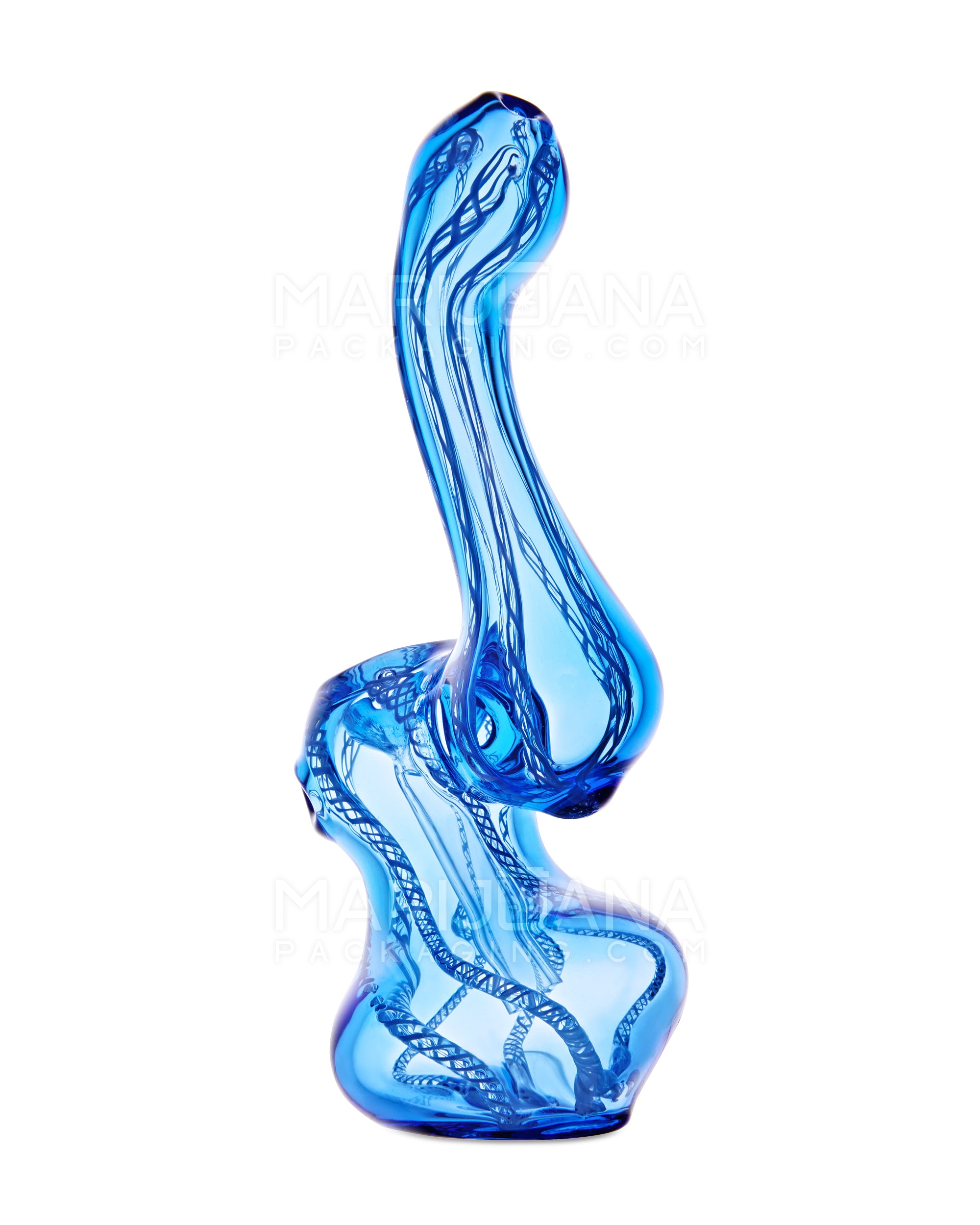 Ribboned Bubbler | 5in Tall - Glass - Blue - 3