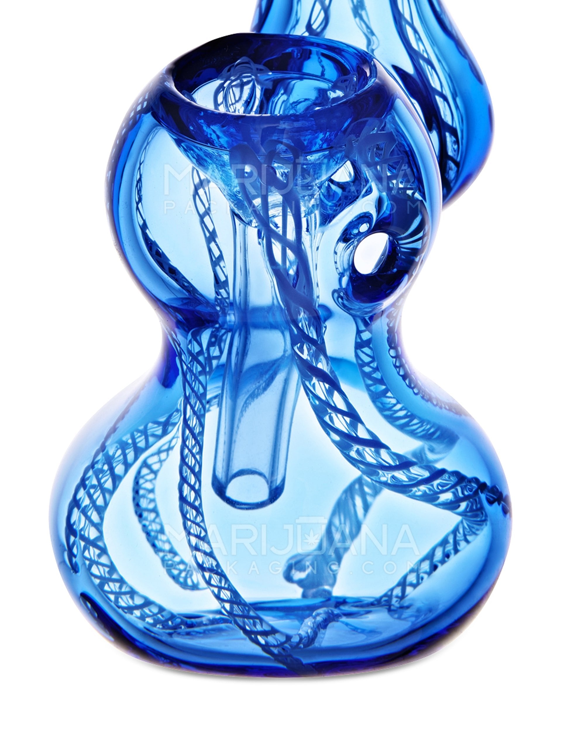 Ribboned Bubbler | 5in Tall - Glass - Blue - 4