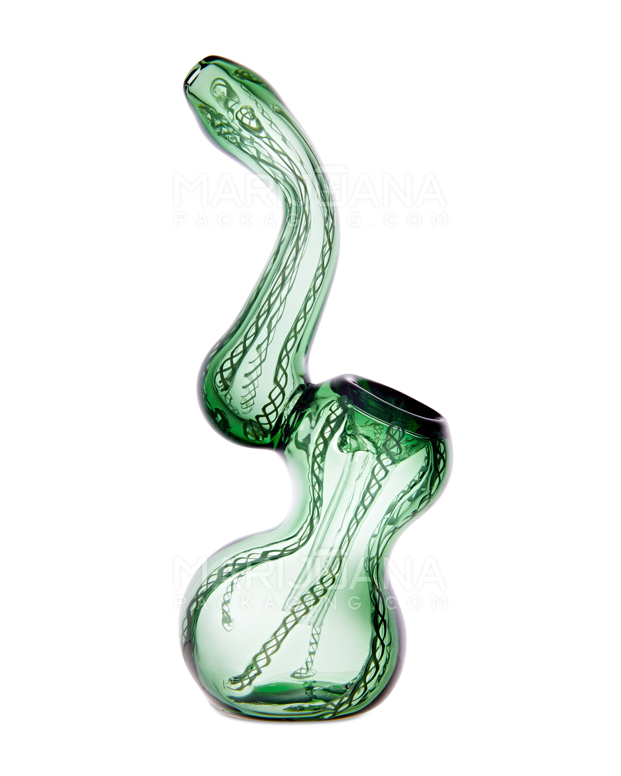 Ribboned Bubbler | 5in Tall - Glass - Green