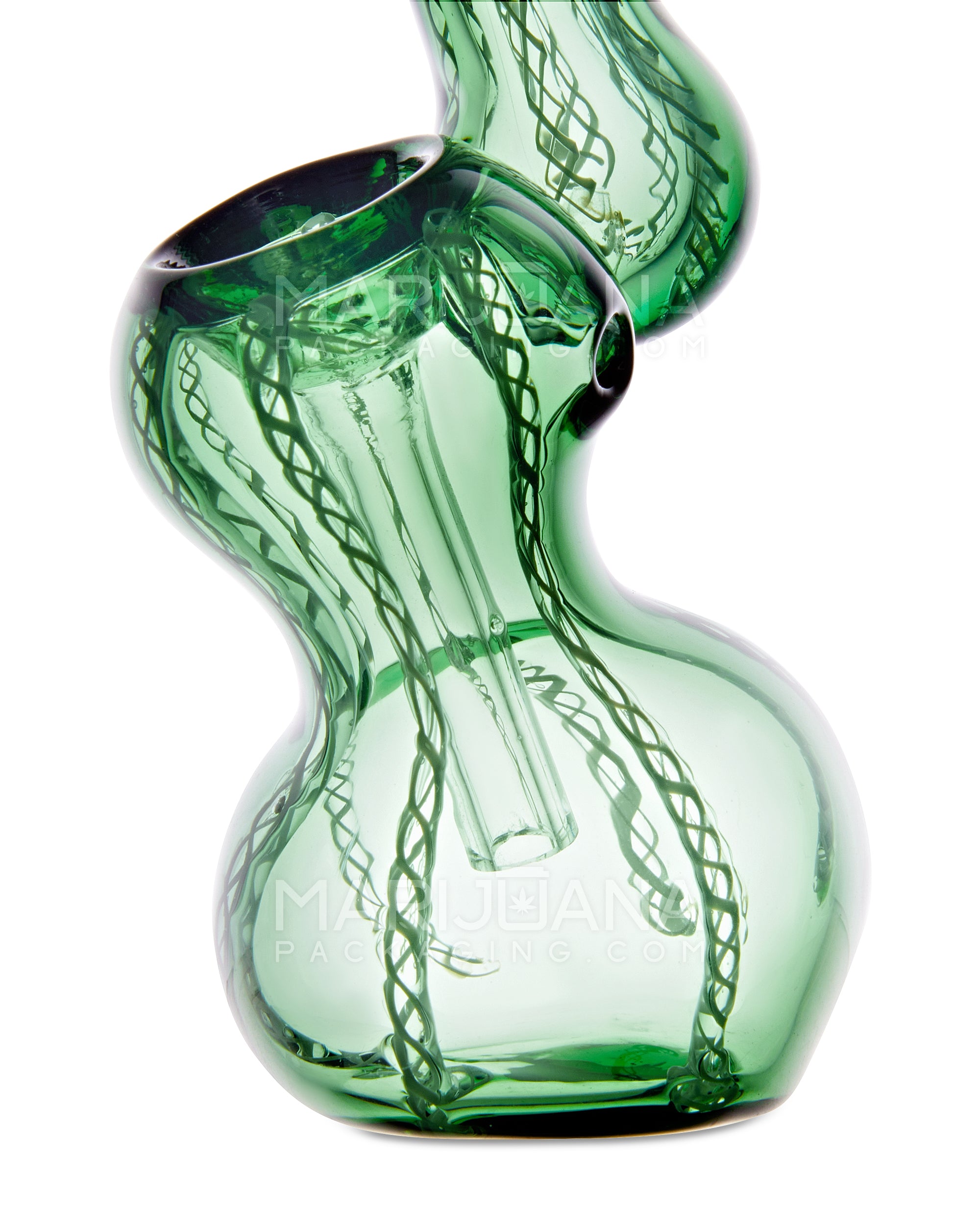 Ribboned Bubbler | 5in Tall - Glass - Green