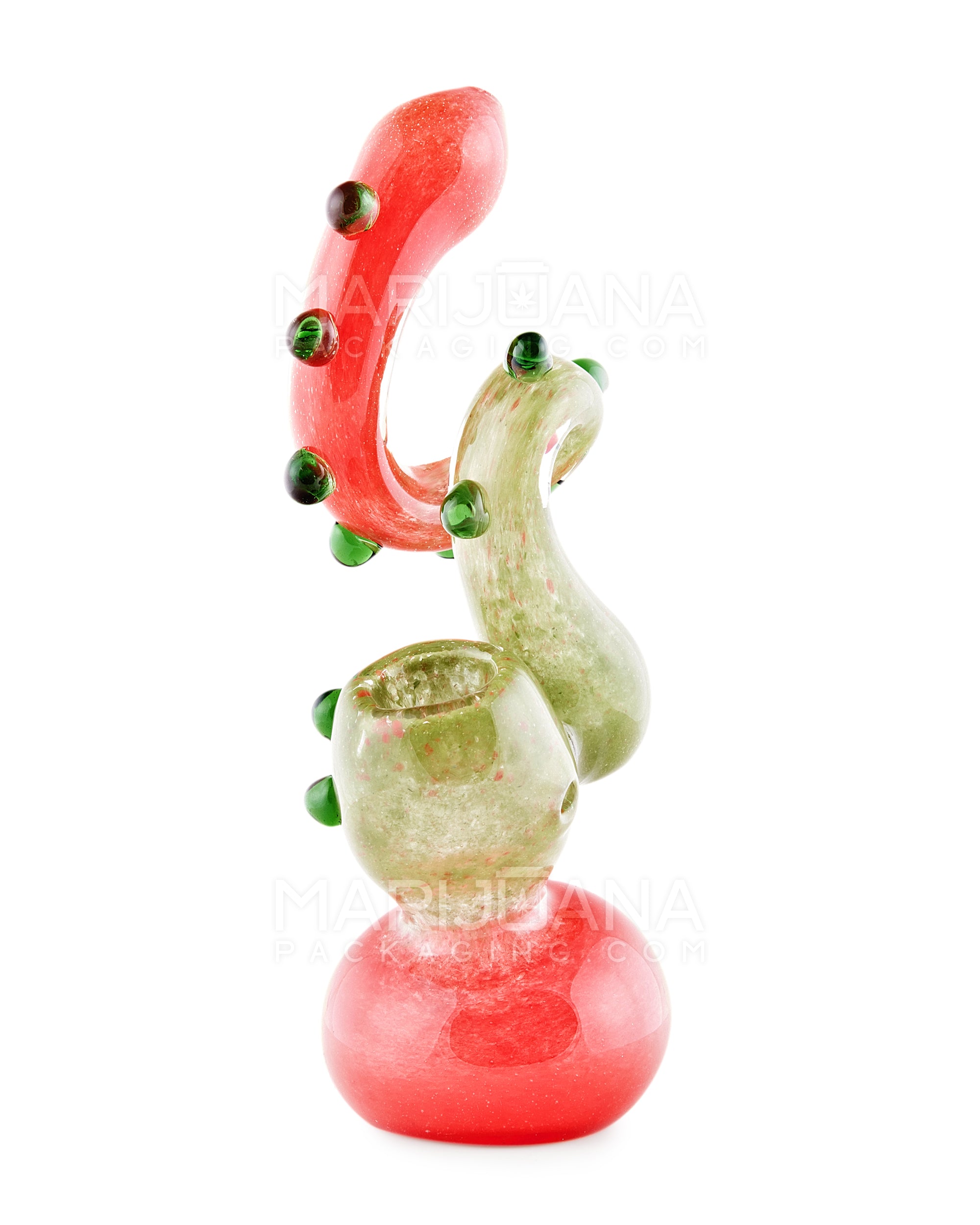 Frit Twisted Neck Cactus Bubbler w/ Multi Knockers | 6in Tall - Glass - Assorted