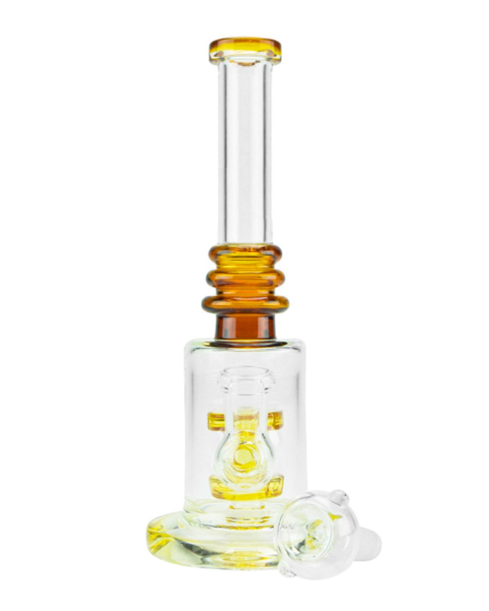 Straight Neck Matrix Perc Glass Water Pipe w/ Thick Base | 8in Tall - 14mm Bowl - Assorted - 2