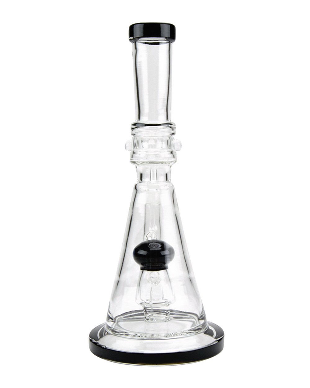 Straight Neck Circ Perc Glass Beaker Water Pipe w/ Thick Base | 8in Tall - 14mm Bowl - Black - 4