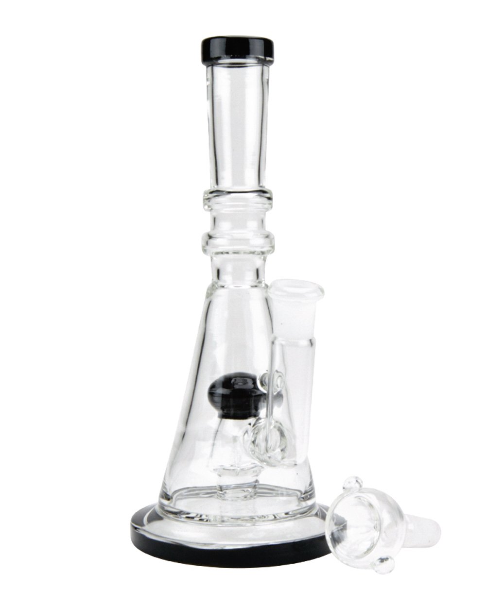Straight Neck Circ Perc Glass Beaker Water Pipe w/ Thick Base | 8in Tall - 14mm Bowl - Black - 2