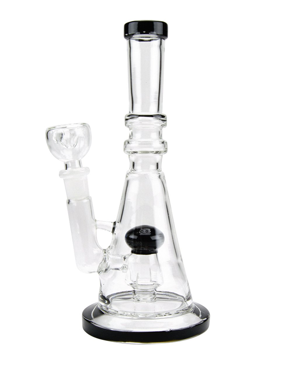 Straight Neck Circ Perc Glass Beaker Water Pipe w/ Thick Base | 8in Tall - 14mm Bowl - Black - 1