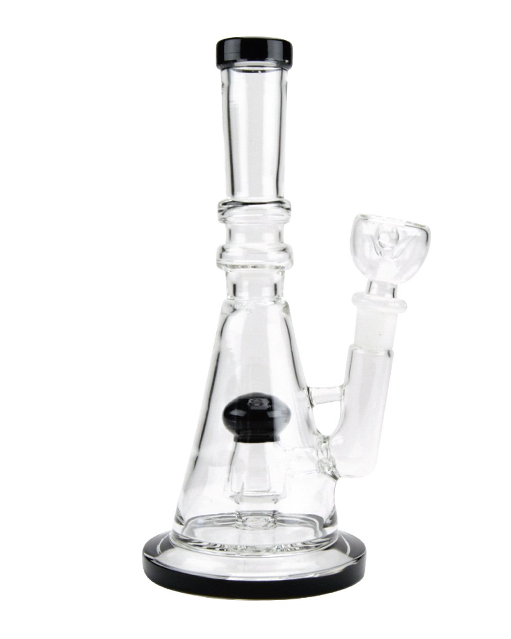 Straight Neck Circ Perc Glass Beaker Water Pipe w/ Thick Base | 8in Tall - 14mm Bowl - Black - 5