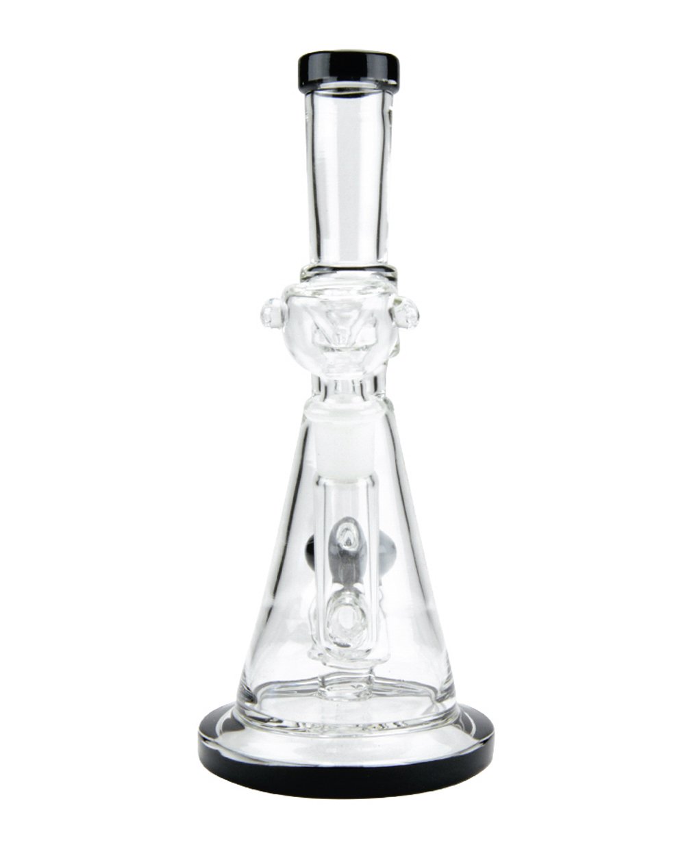 Straight Neck Circ Perc Glass Beaker Water Pipe w/ Thick Base | 8in Tall - 14mm Bowl - Black - 3