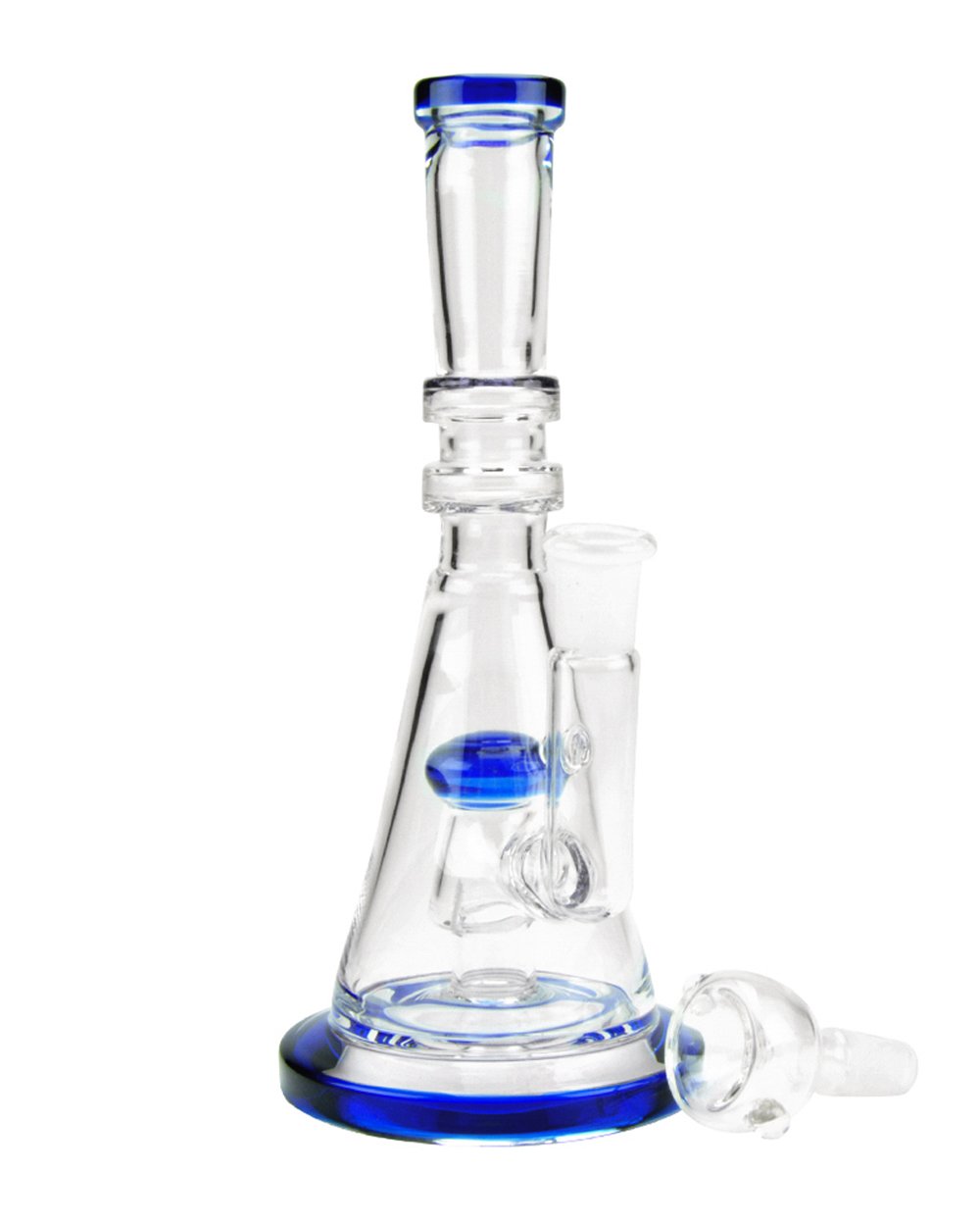 Straight Neck Circ Perc Glass Beaker Water Pipe w/ Thick Base | 8in Tall - 14mm Bowl - Blue - 2
