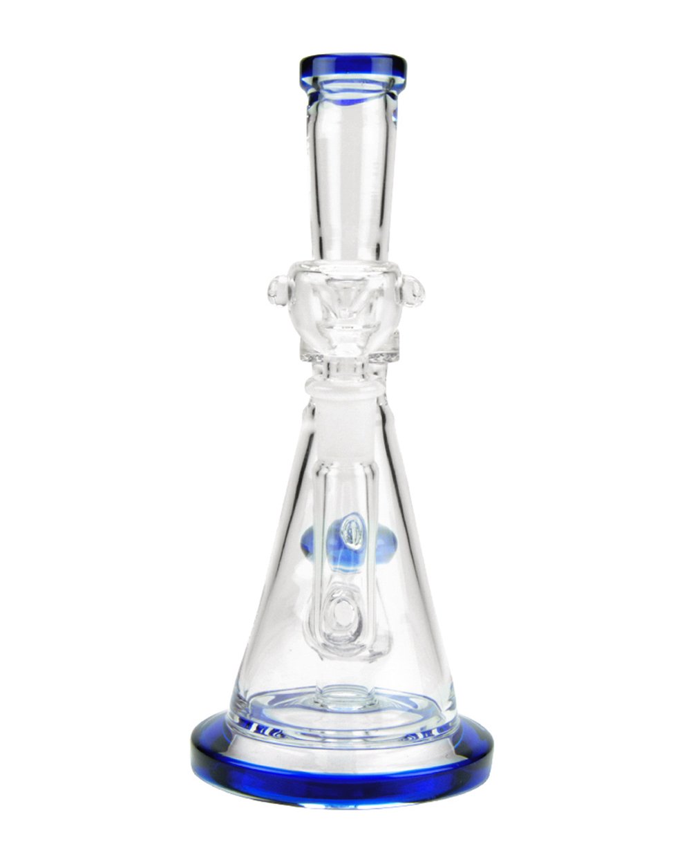 Straight Neck Circ Perc Glass Beaker Water Pipe w/ Thick Base | 8in Tall - 14mm Bowl - Blue - 3
