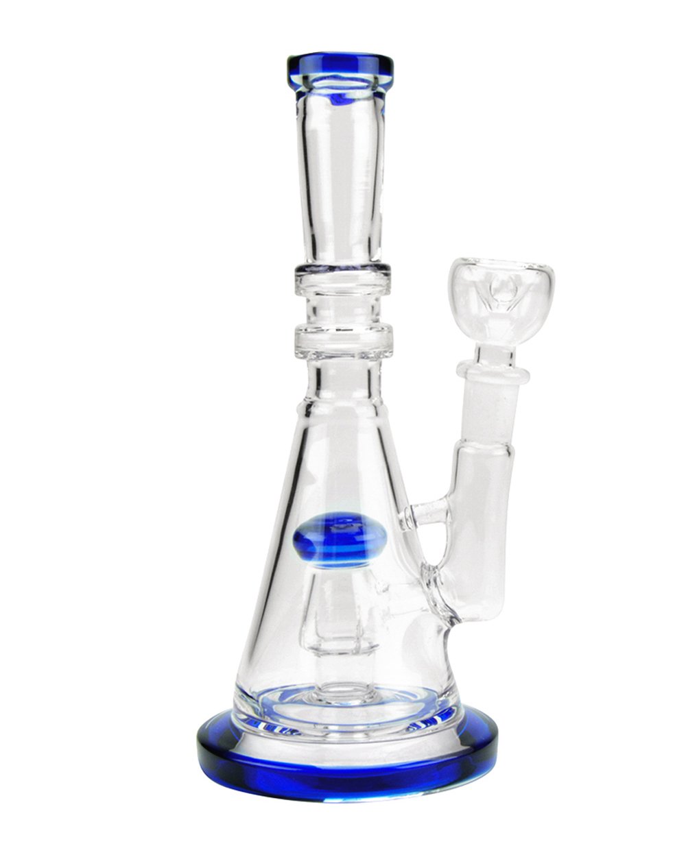 Straight Neck Circ Perc Glass Beaker Water Pipe w/ Thick Base | 8in Tall - 14mm Bowl - Blue - 5