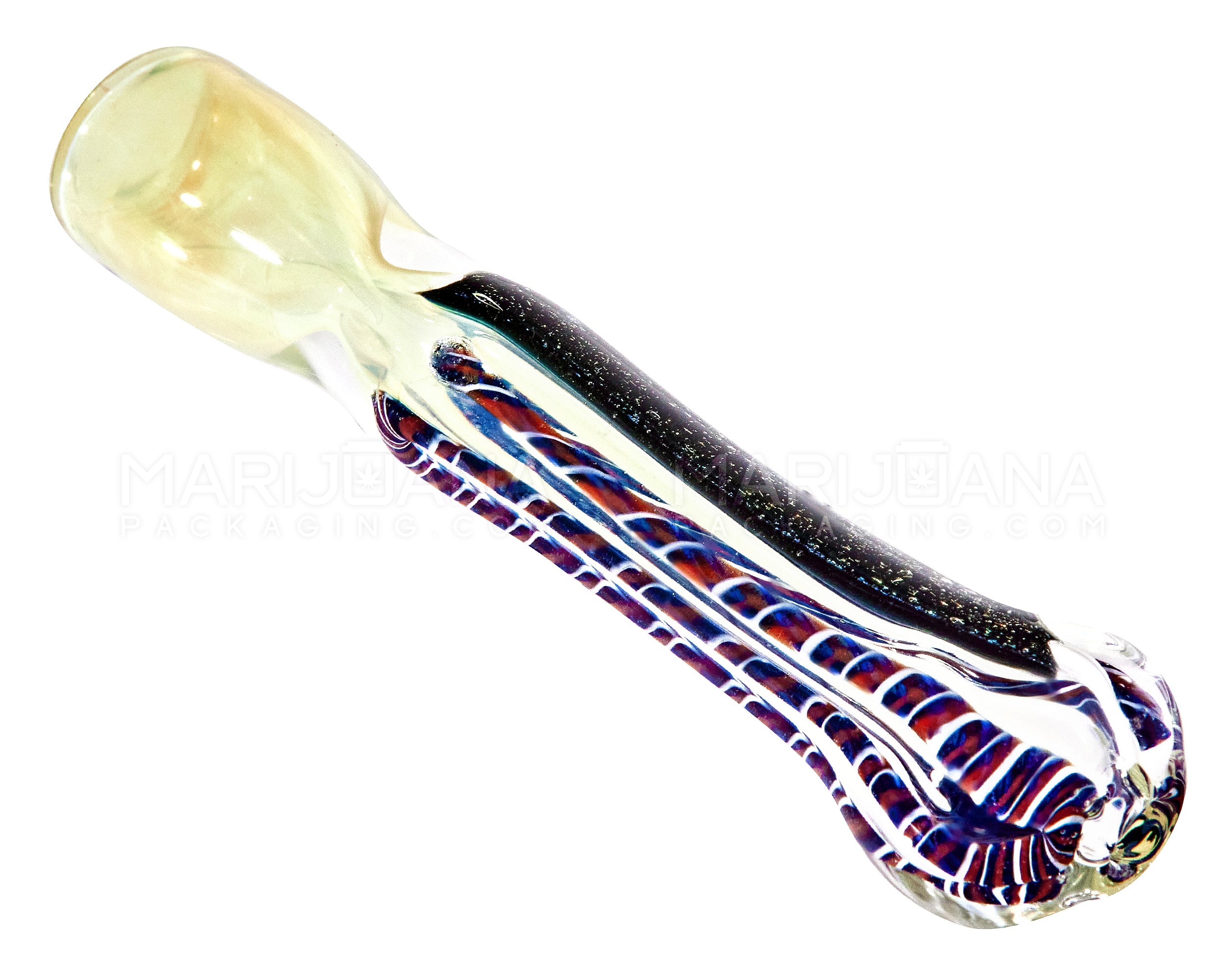 Dichro & Gold Fumed Chillum Hand Pipe w/ Ribboning | 3in Long - Glass - Assorted - 5