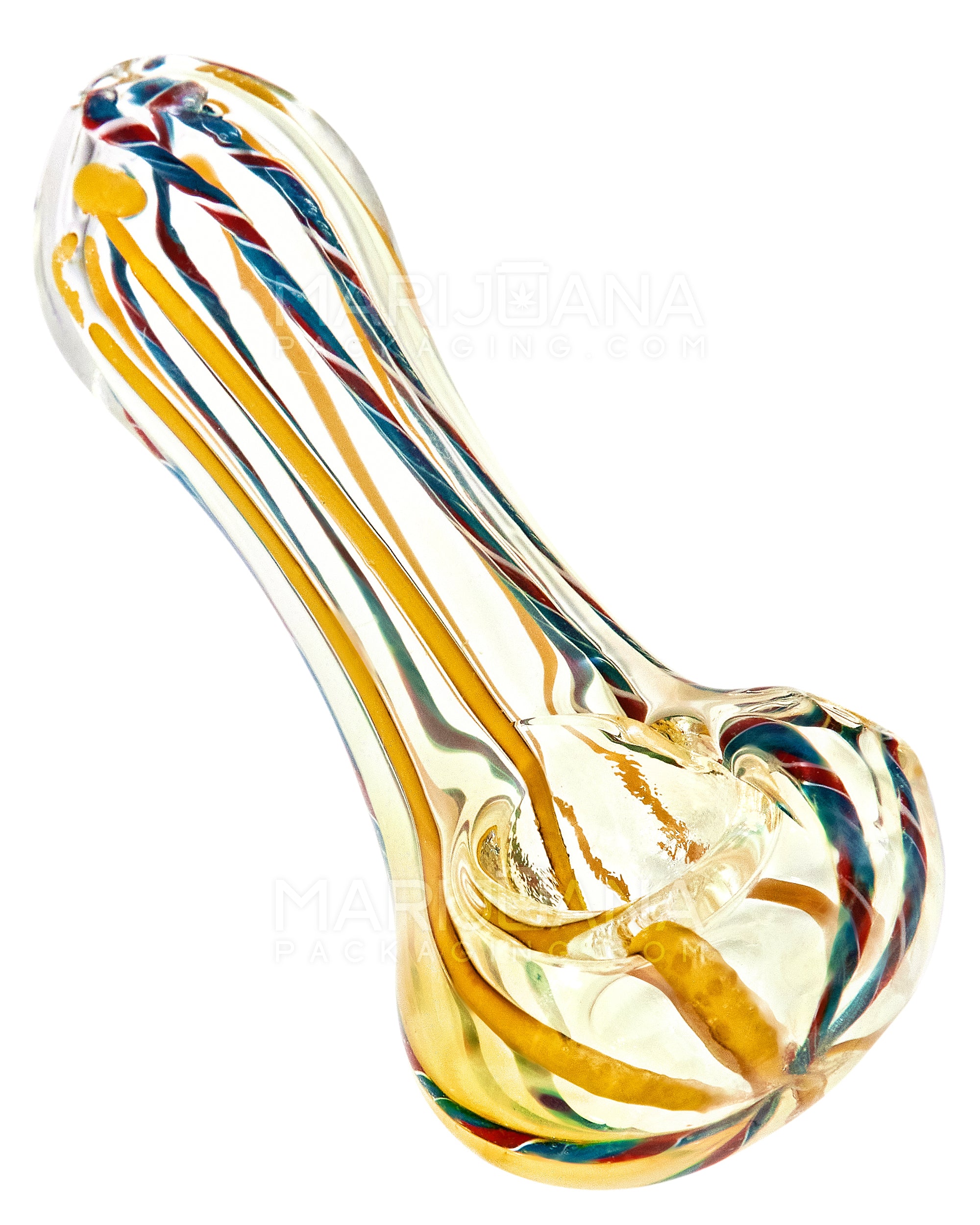 Swirl & Gold Fumed Spoon Hand Pipe w/ Ribboning | 3in Long - Glass - Assorted - 1
