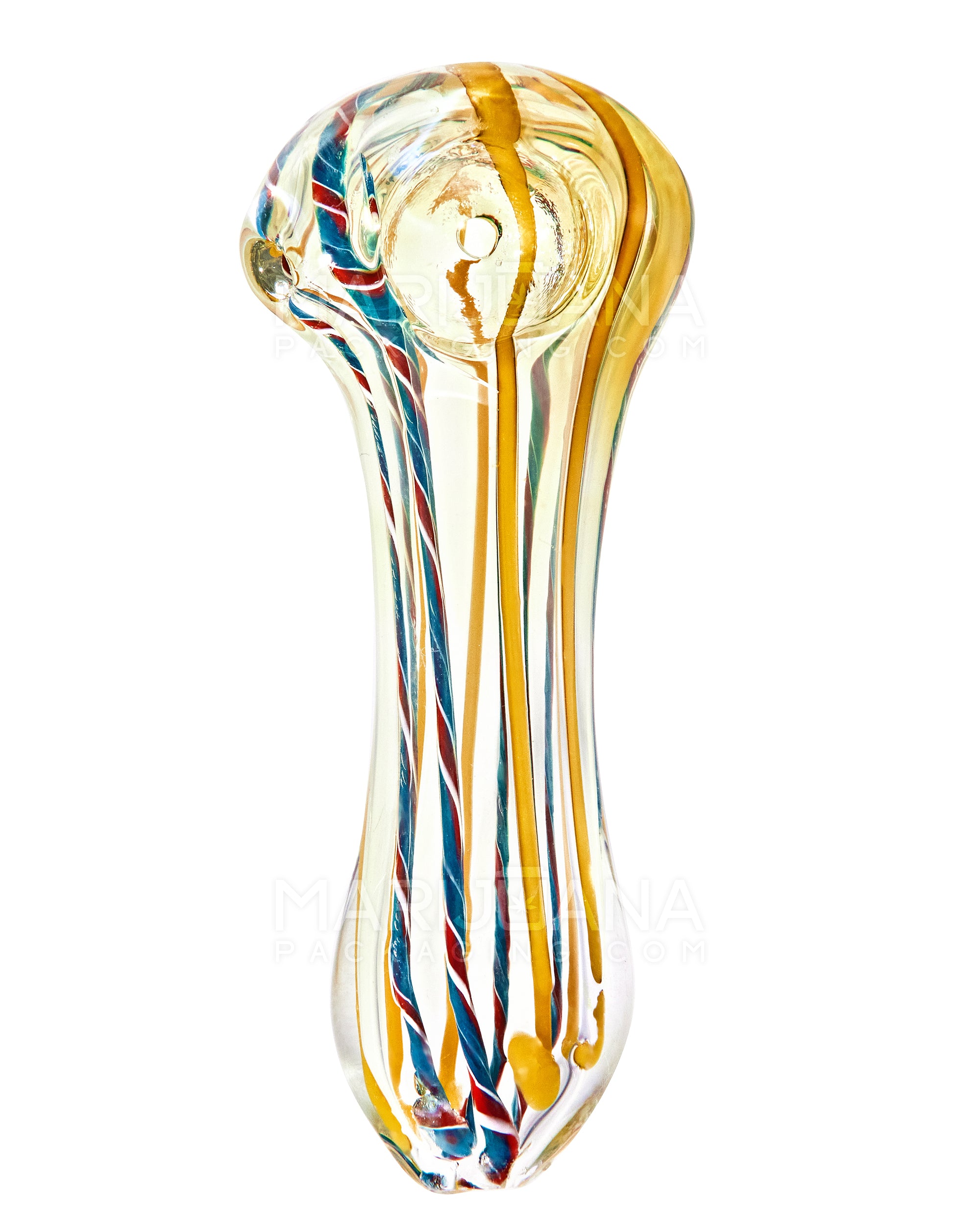 Swirl & Gold Fumed Spoon Hand Pipe w/ Ribboning | 3in Long - Glass - Assorted - 2