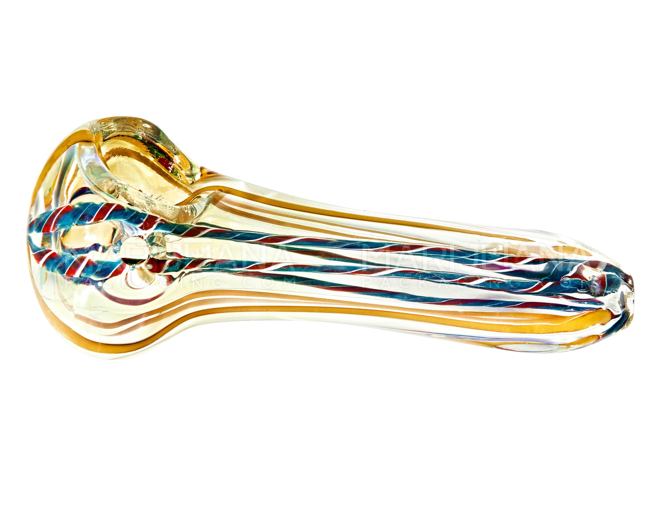 Swirl & Gold Fumed Spoon Hand Pipe w/ Ribboning | 3in Long - Glass - Assorted - 5