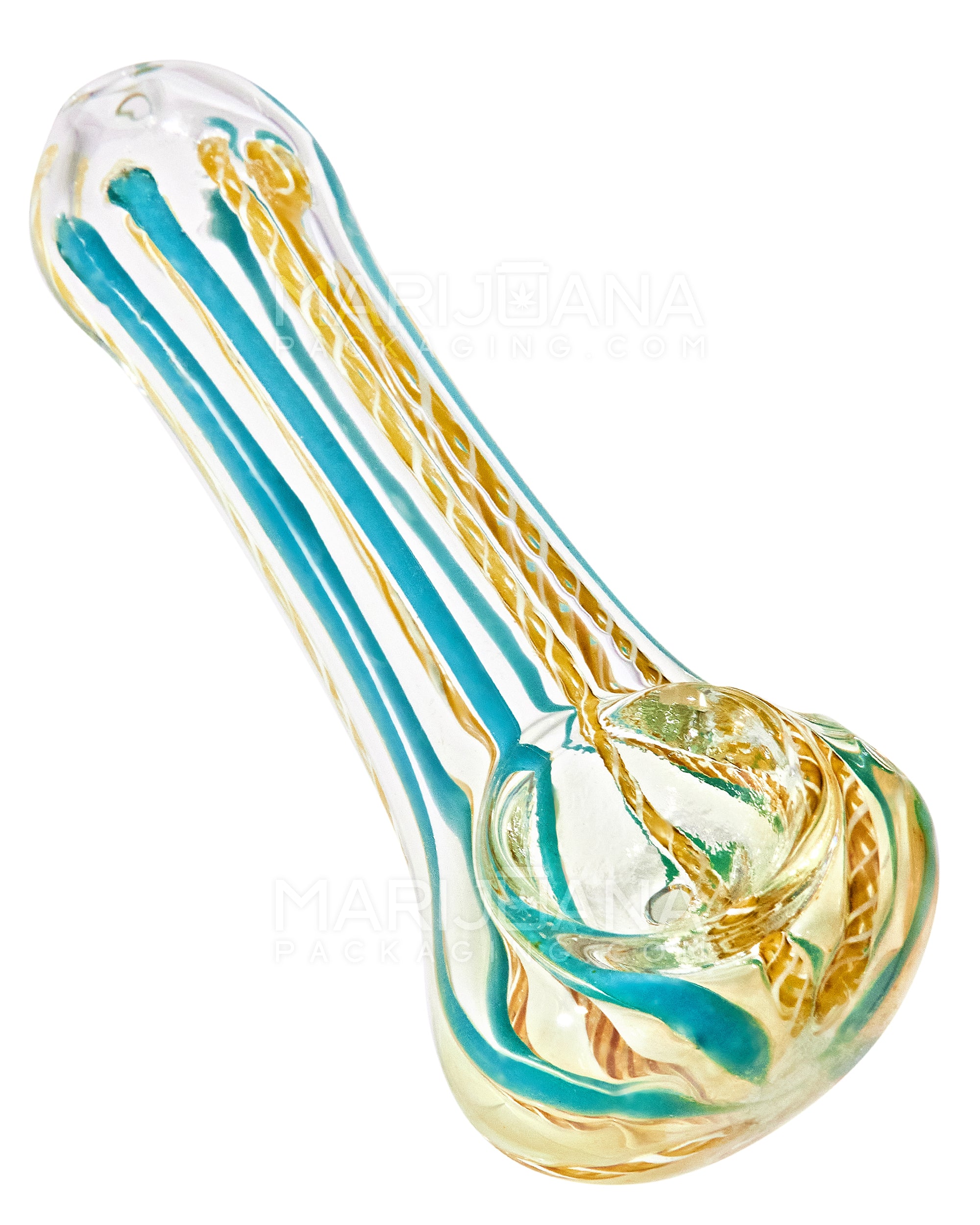 Swirl & Gold Fumed Spoon Hand Pipe w/ Ribboning | 3in Long - Glass - Assorted - 6