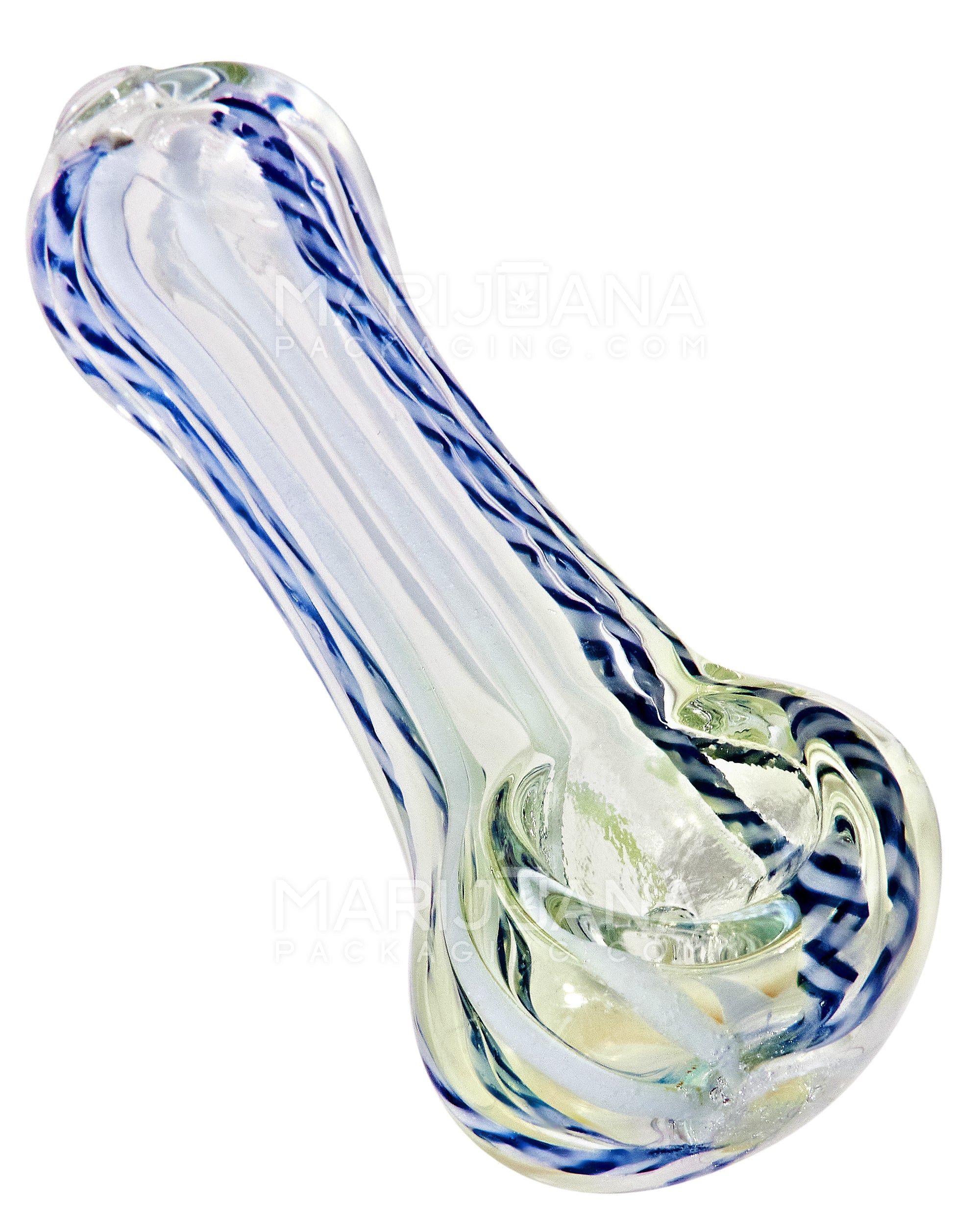 Swirl & Gold Fumed Spoon Hand Pipe w/ Ribboning | 3in Long - Glass - Assorted - 8