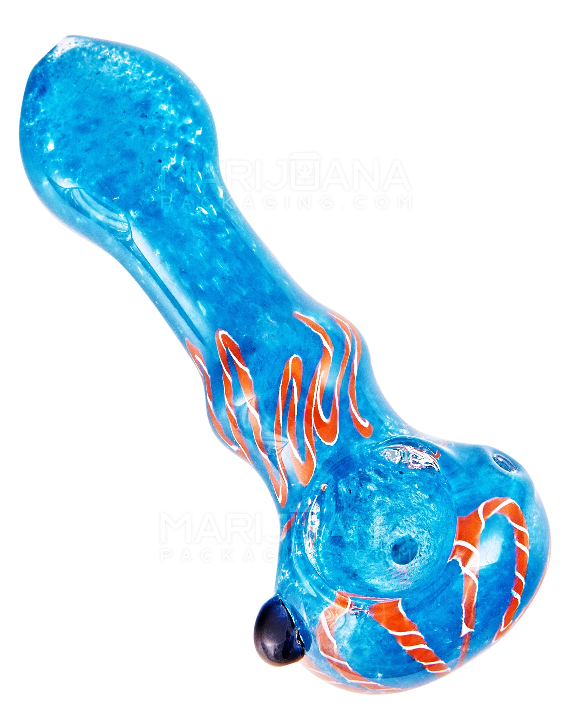 Ribboned & Frit Bulged Spoon Hand Pipe w/ Knocker | 3.5in Long - Glass - Assorted - 1