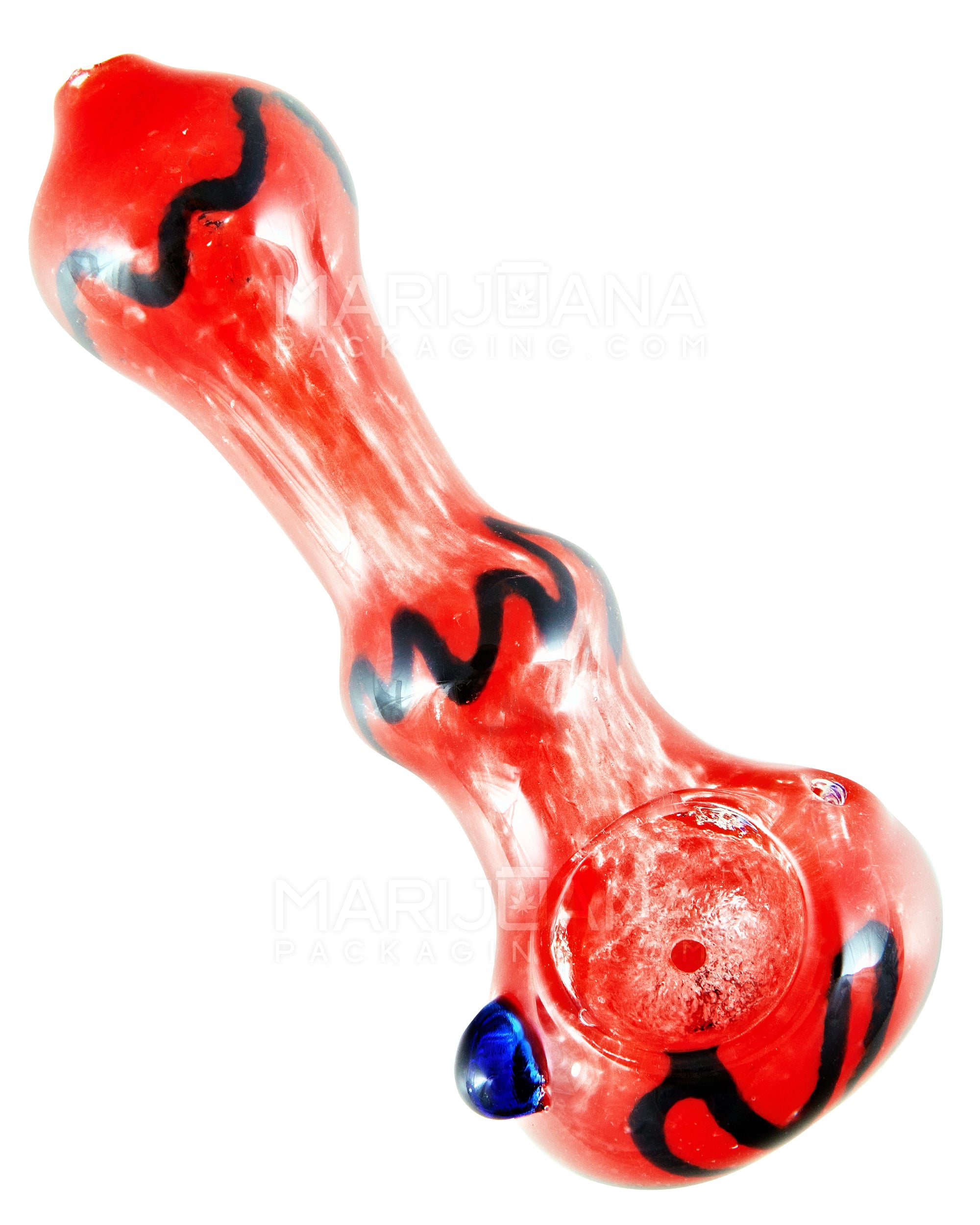 Ribboned & Frit Bulged Spoon Hand Pipe w/ Knocker | 3.5in Long - Glass - Assorted - 12