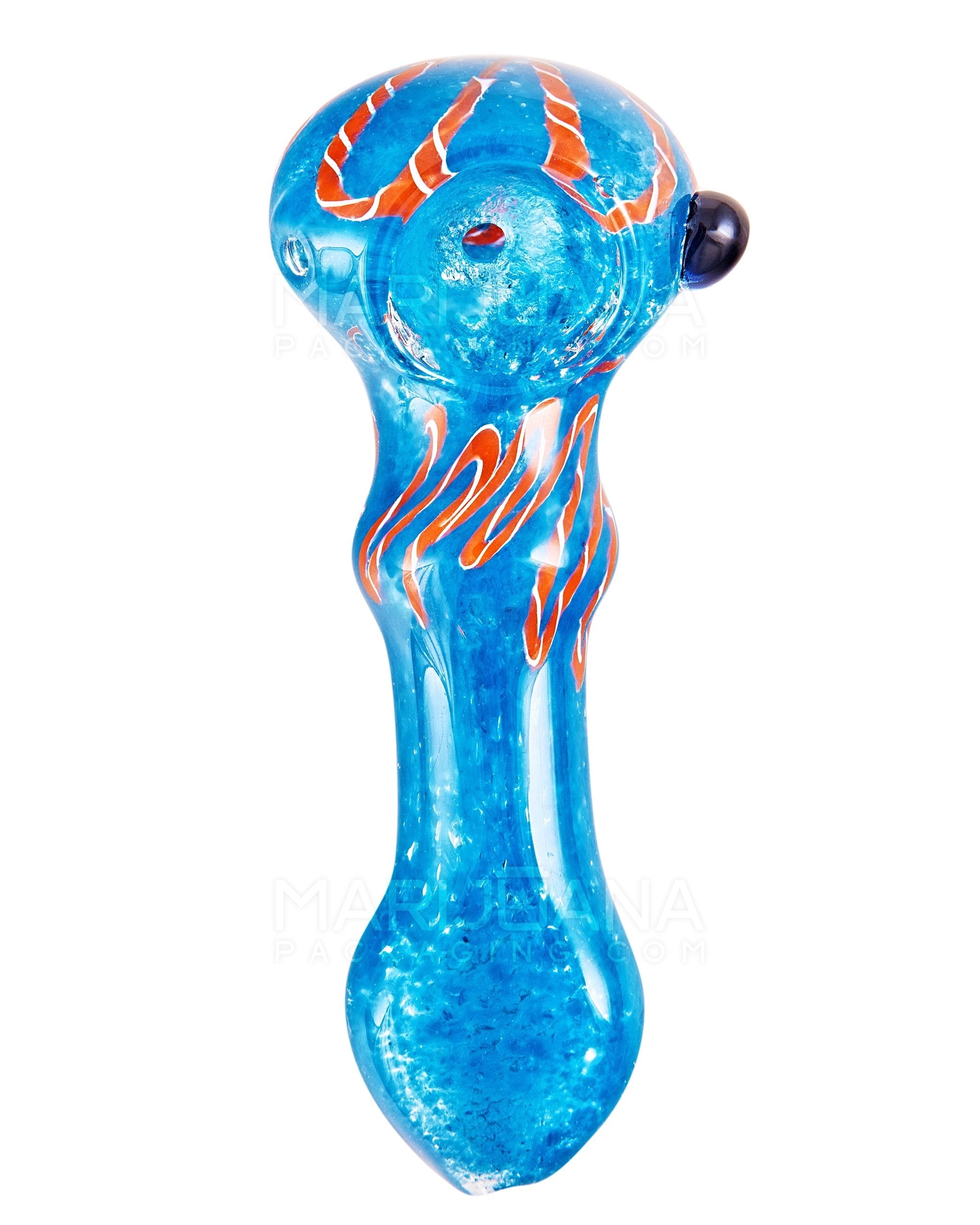 Ribboned & Frit Bulged Spoon Hand Pipe w/ Knocker | 3.5in Long - Glass - Assorted - 2