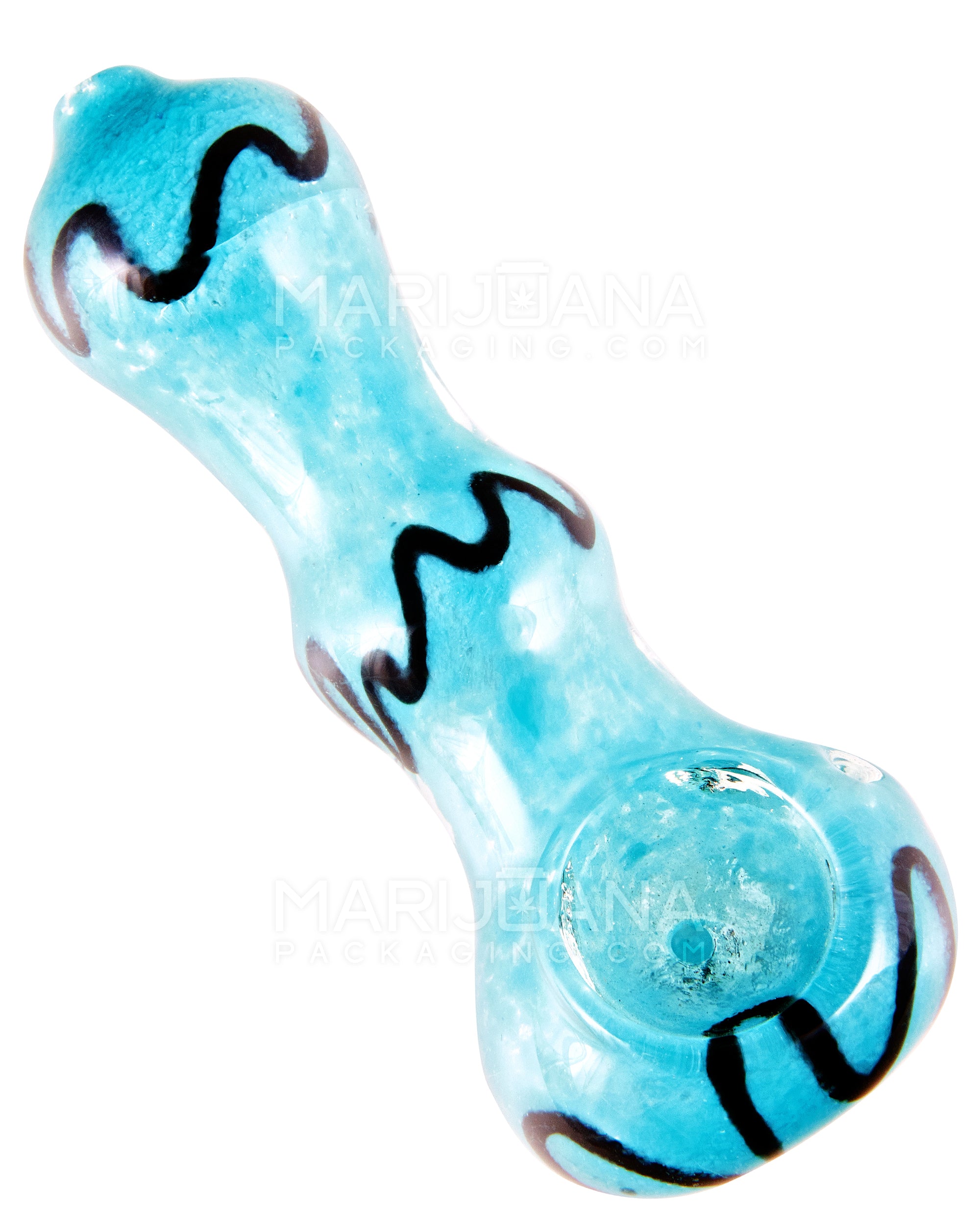 Ribboned & Frit Bulged Spoon Hand Pipe w/ Knocker | 3.5in Long - Glass - Assorted - 11