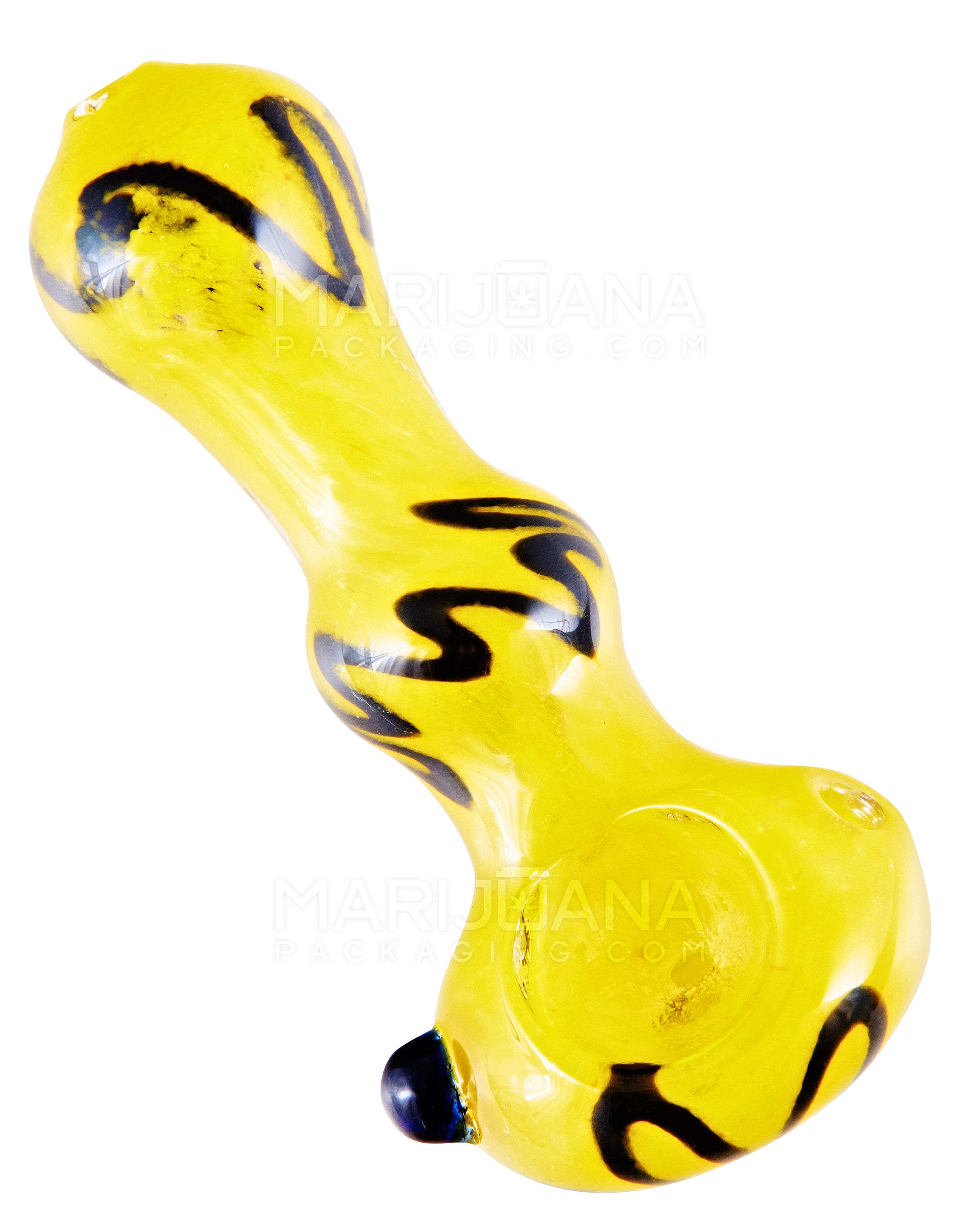 Ribboned & Frit Bulged Spoon Hand Pipe w/ Knocker | 3.5in Long - Glass - Assorted - 13