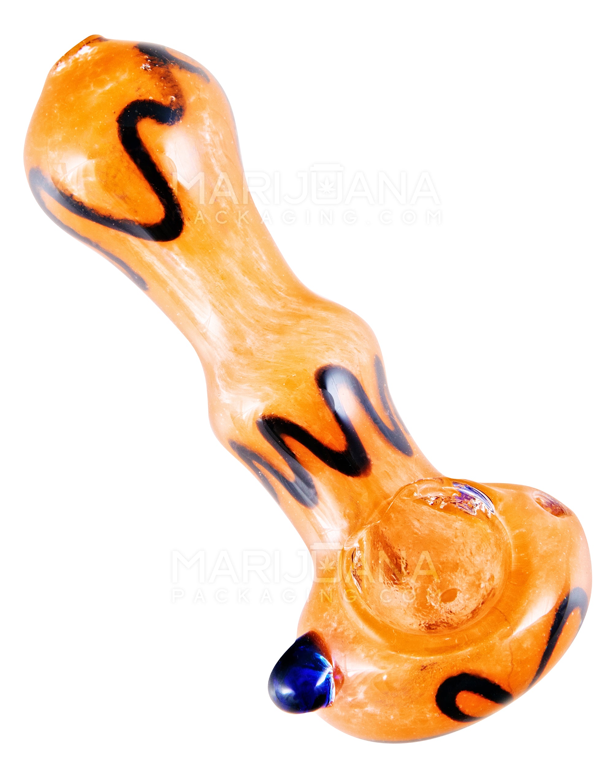Ribboned & Frit Bulged Spoon Hand Pipe w/ Knocker | 3.5in Long - Glass - Assorted - 14
