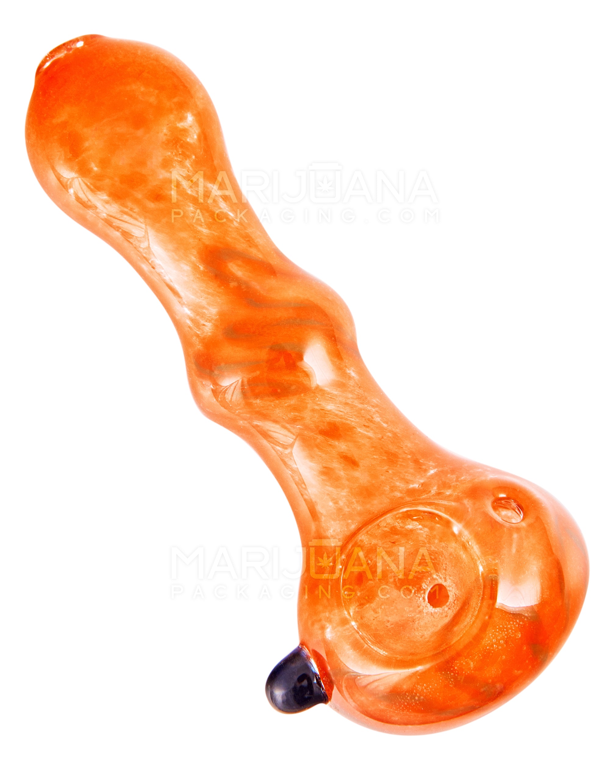 Ribboned & Frit Bulged Spoon Hand Pipe w/ Knocker | 3.5in Long - Glass - Assorted - 8