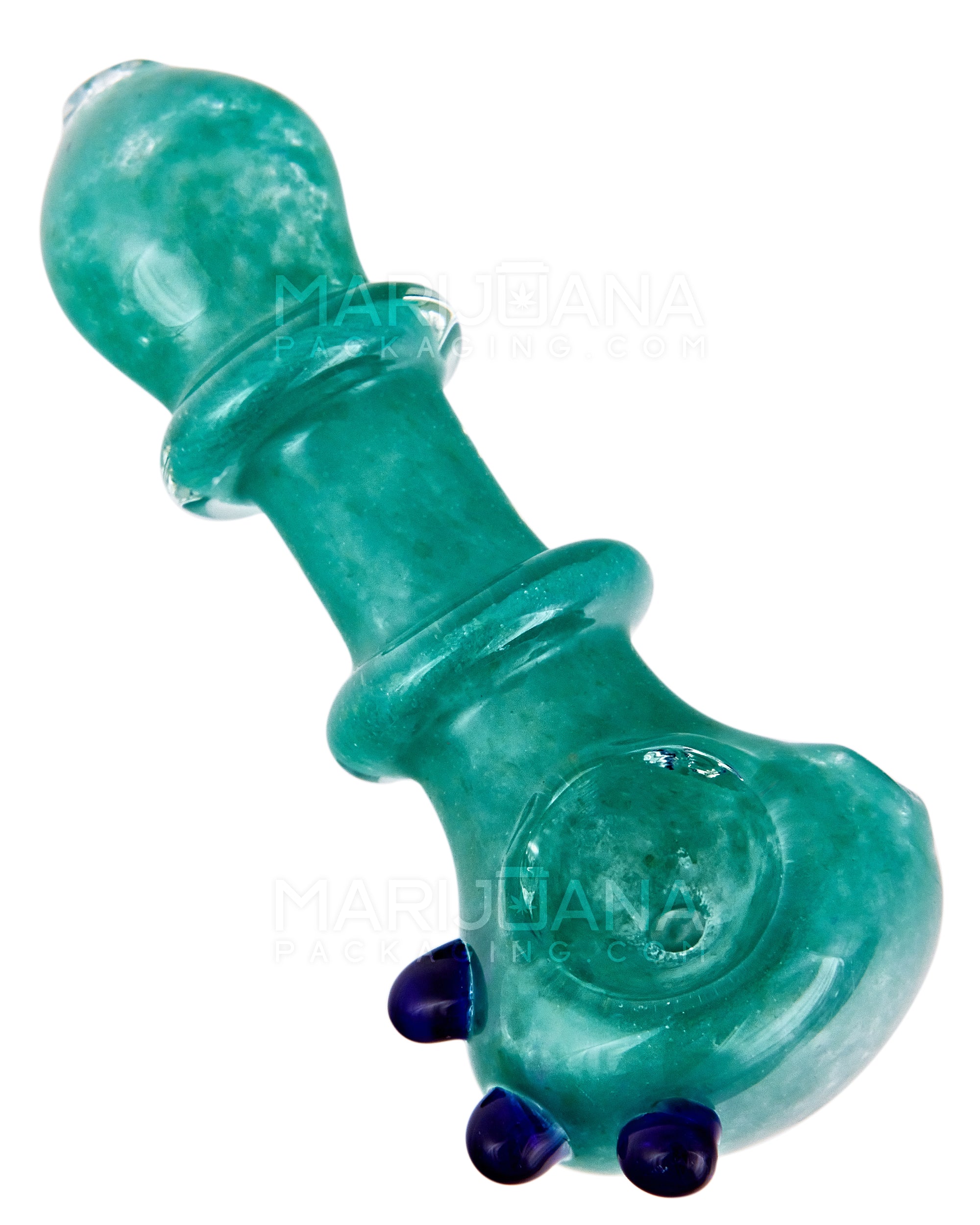 Frit Ringed Spoon Hand Pipe w/ Triple Knockers | 4.5in Long - Glass - Assorted - 1