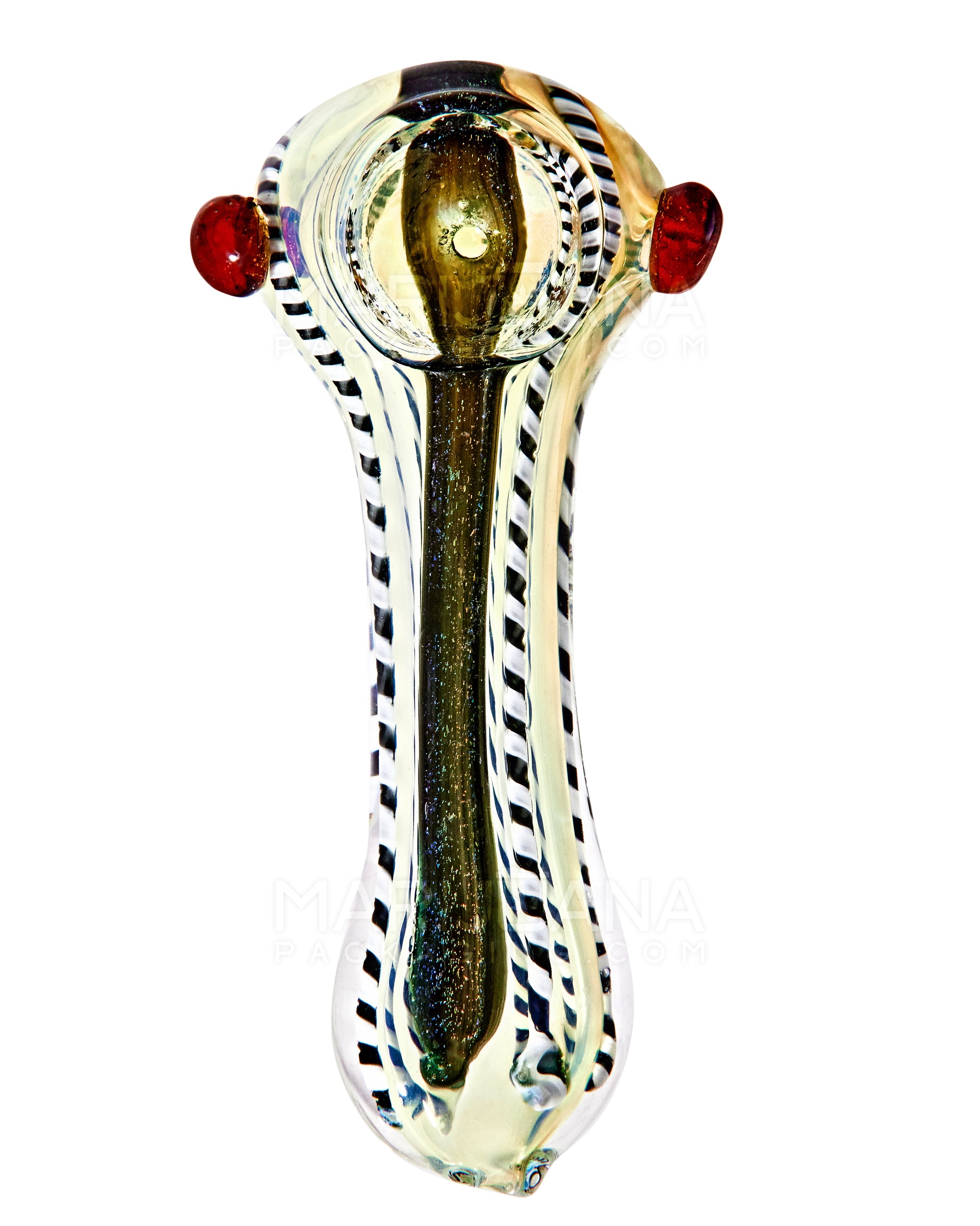 Dichro & Gold Fumed Spoon Hand Pipe w/ Ribboning & Knocker | 3.5in Long - Glass - Assorted - 2
