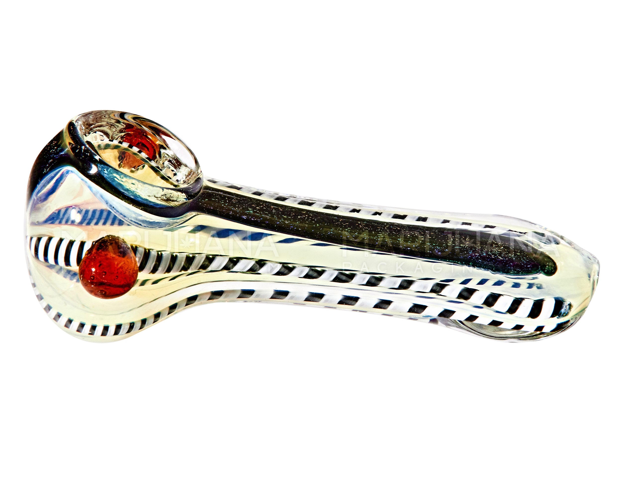 Dichro & Gold Fumed Spoon Hand Pipe w/ Ribboning & Knocker | 3.5in Long - Glass - Assorted - 5