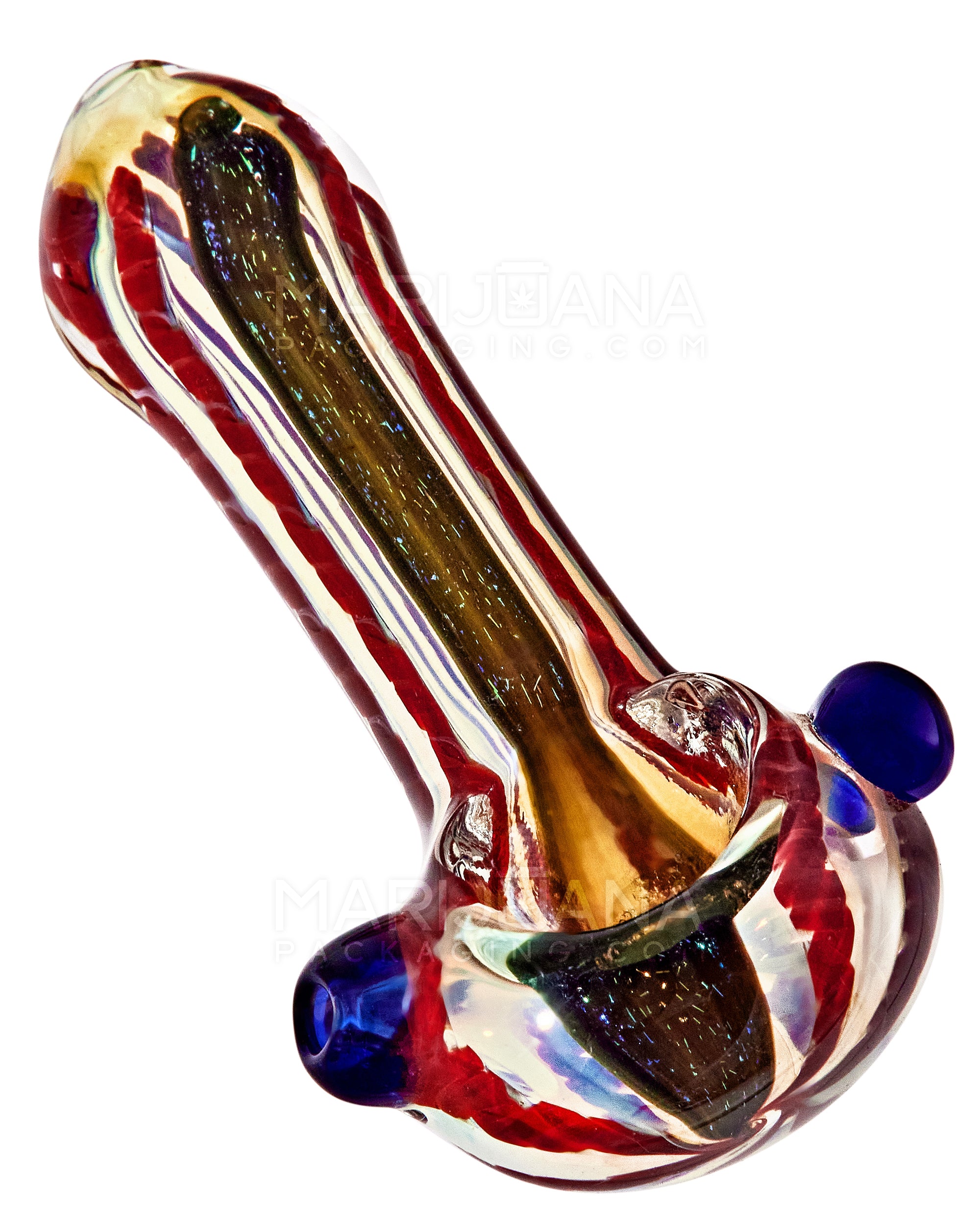 Dichro & Gold Fumed Spoon Hand Pipe w/ Ribboning & Knocker | 3.5in Long - Glass - Assorted - 6