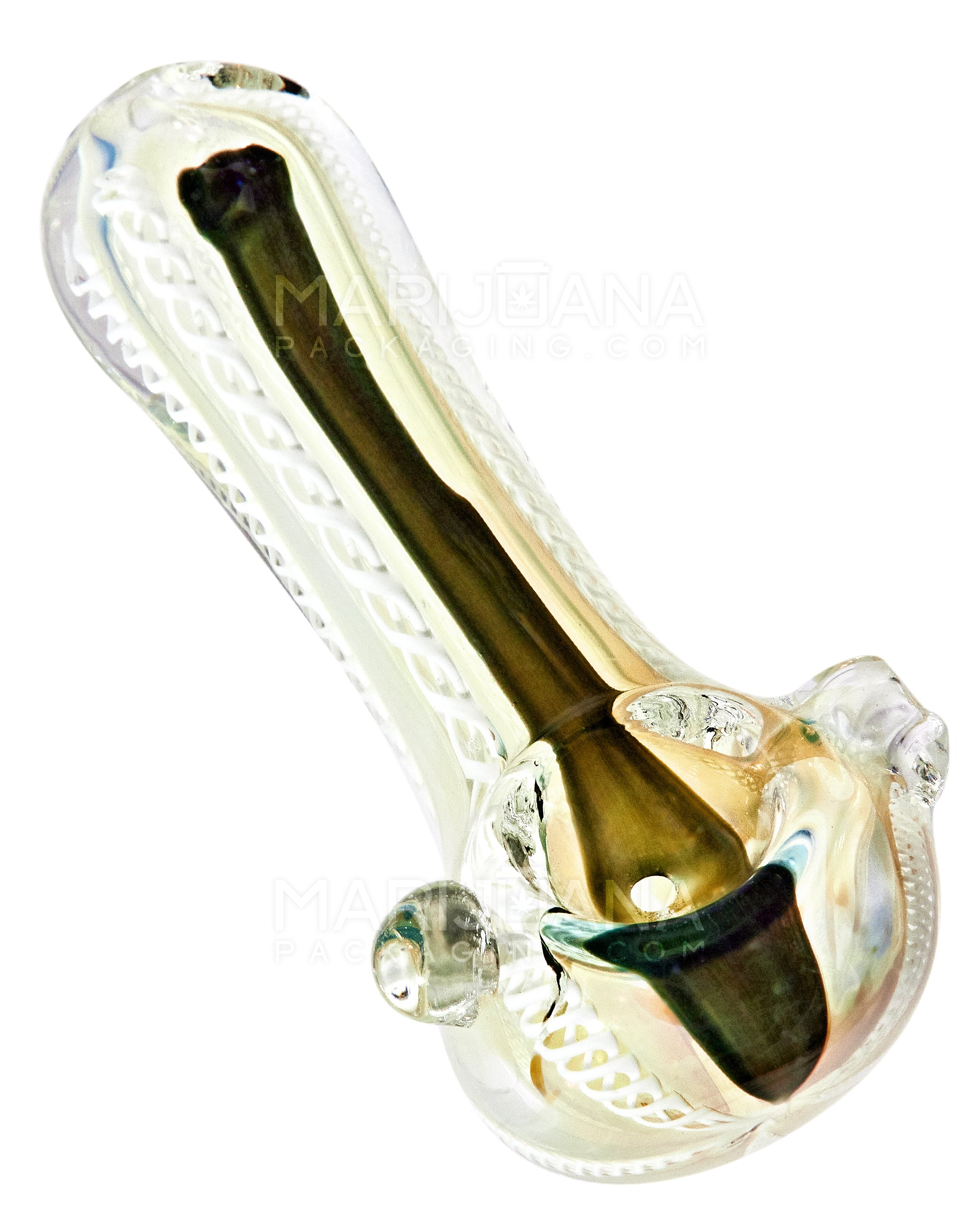 Dichro & Gold Fumed Spoon Hand Pipe w/ Ribboning & Knocker | 3.5in Long - Glass - Assorted - 7
