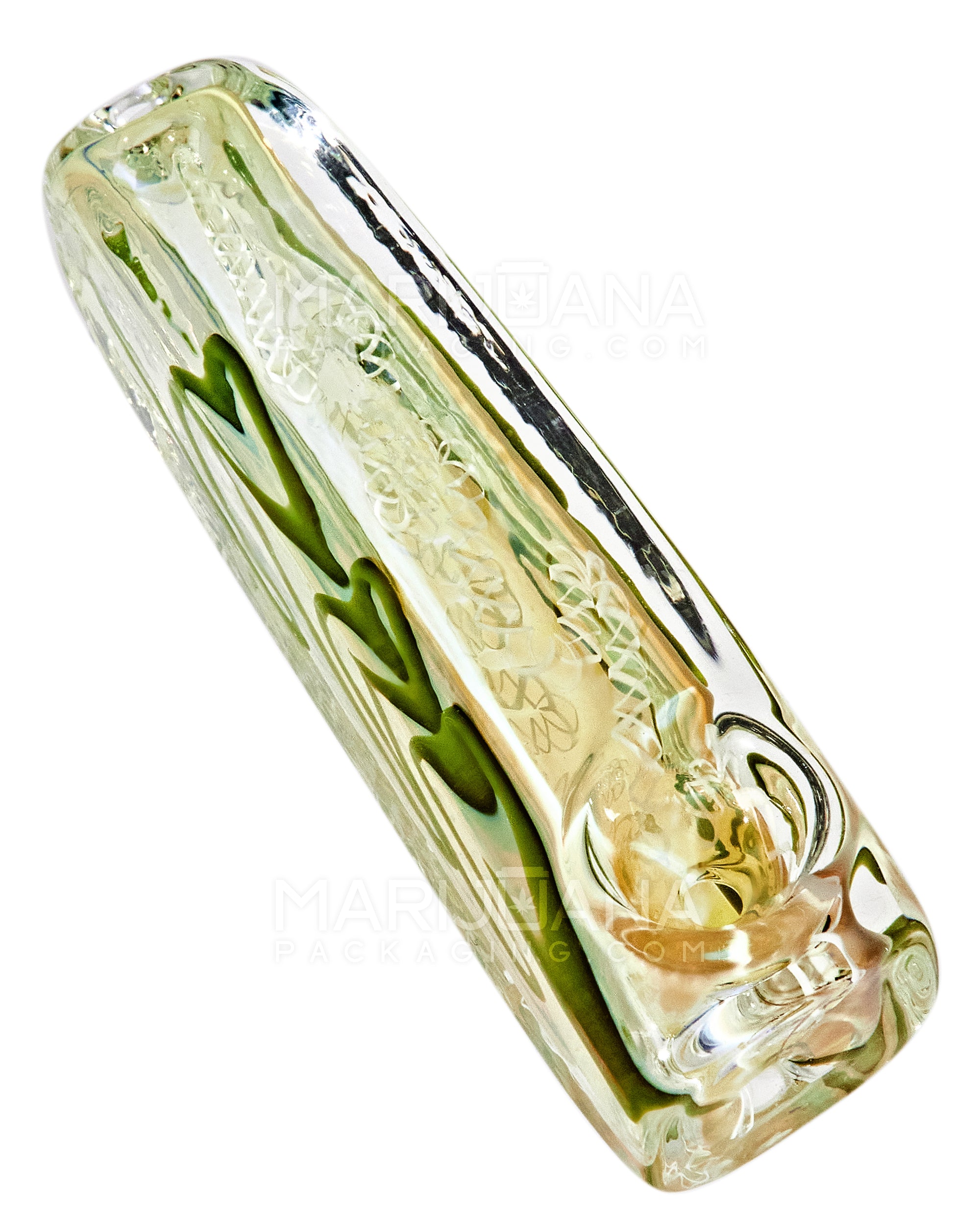 Ribboned & Gold Fumed Rectangle Steamroller Hand Pipe w/ Swirls | 3in Long - Glass - Assorted - 6