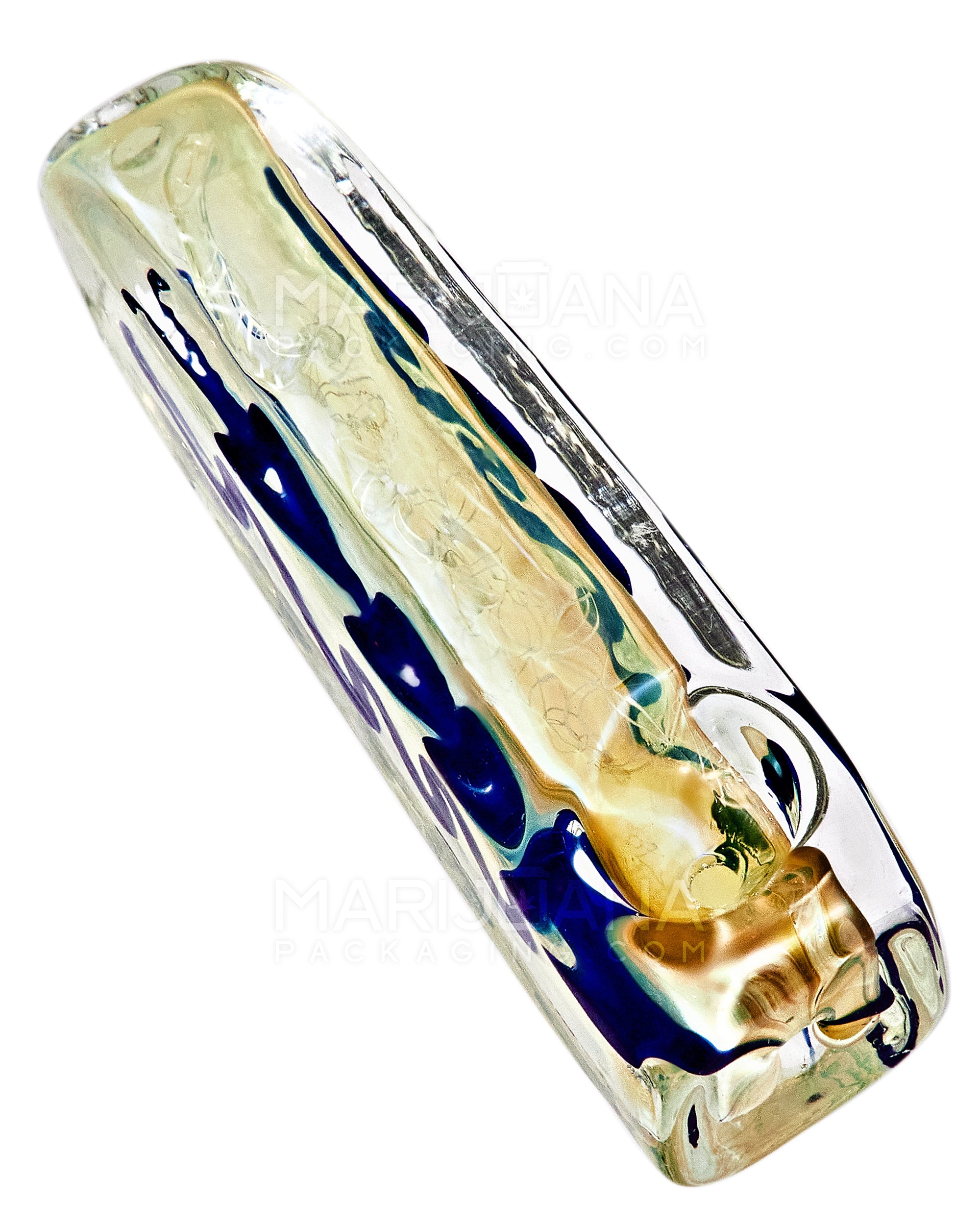Ribboned & Gold Fumed Rectangle Steamroller Hand Pipe w/ Swirls | 3in Long - Glass - Assorted - 7