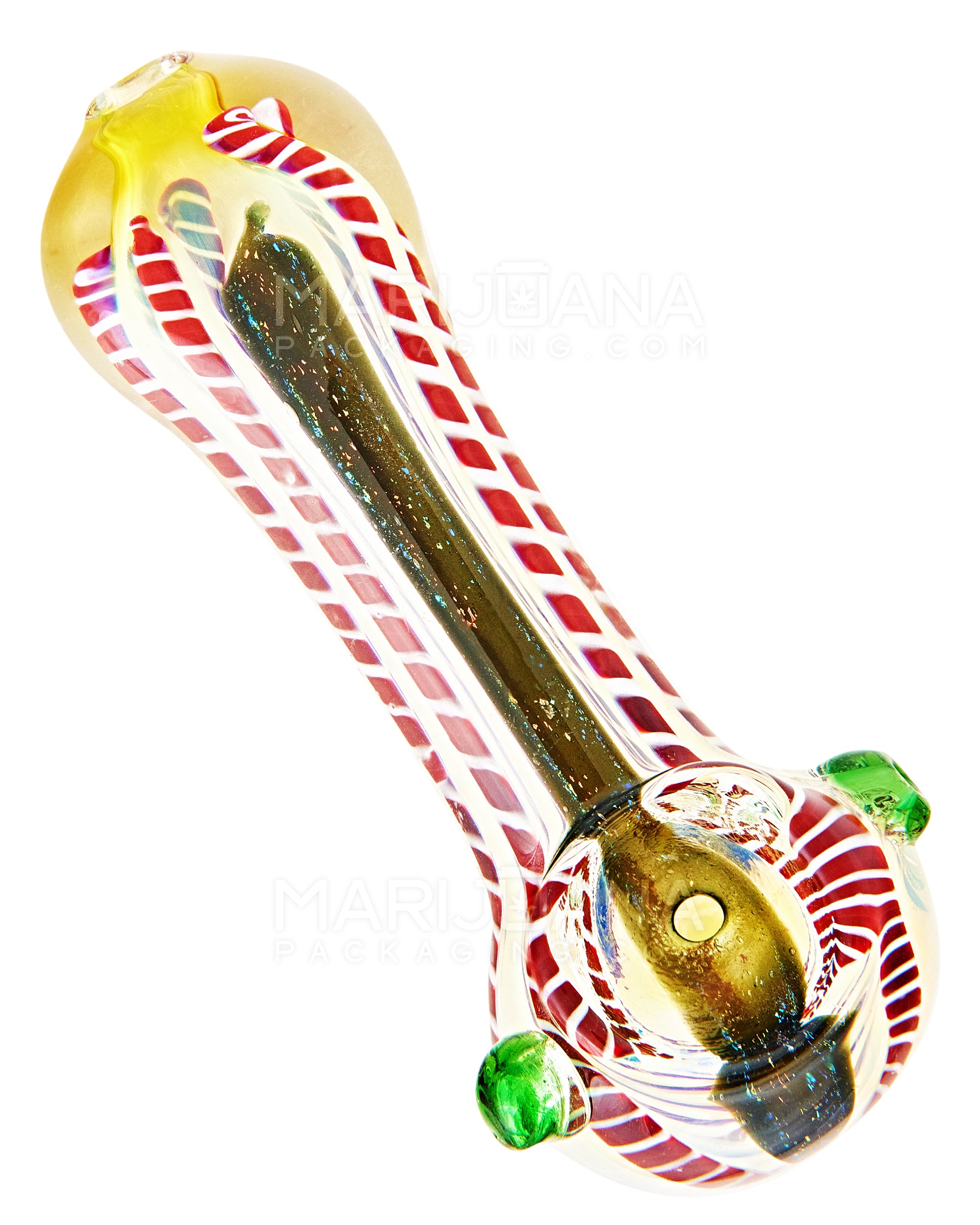 Dichro & Gold Fumed Spoon Hand Pipe w/ Ribboning & Double Knockers | 4in Long - Glass - Assorted - 1