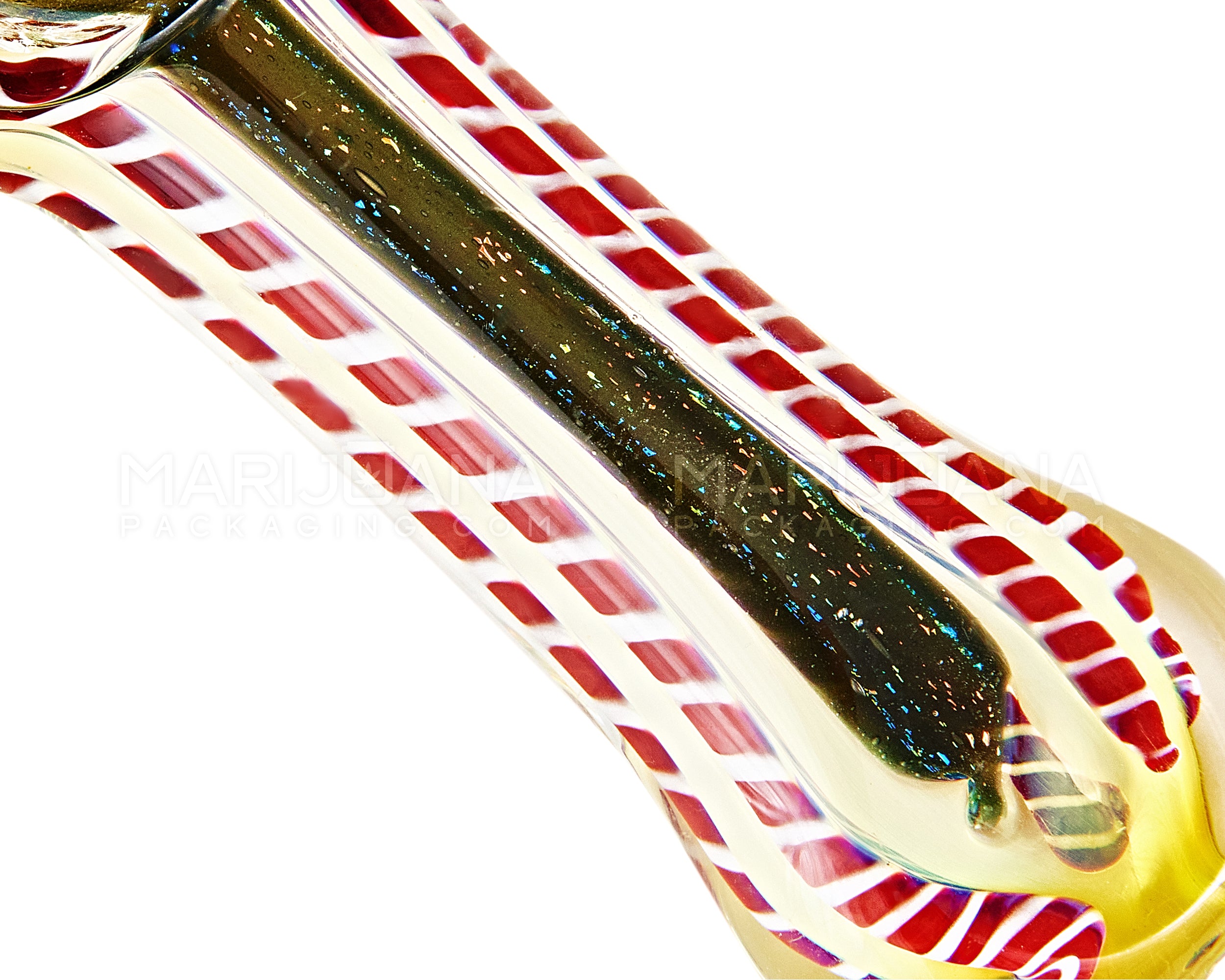 Dichro & Gold Fumed Spoon Hand Pipe w/ Ribboning & Double Knockers | 4in Long - Glass - Assorted - 3