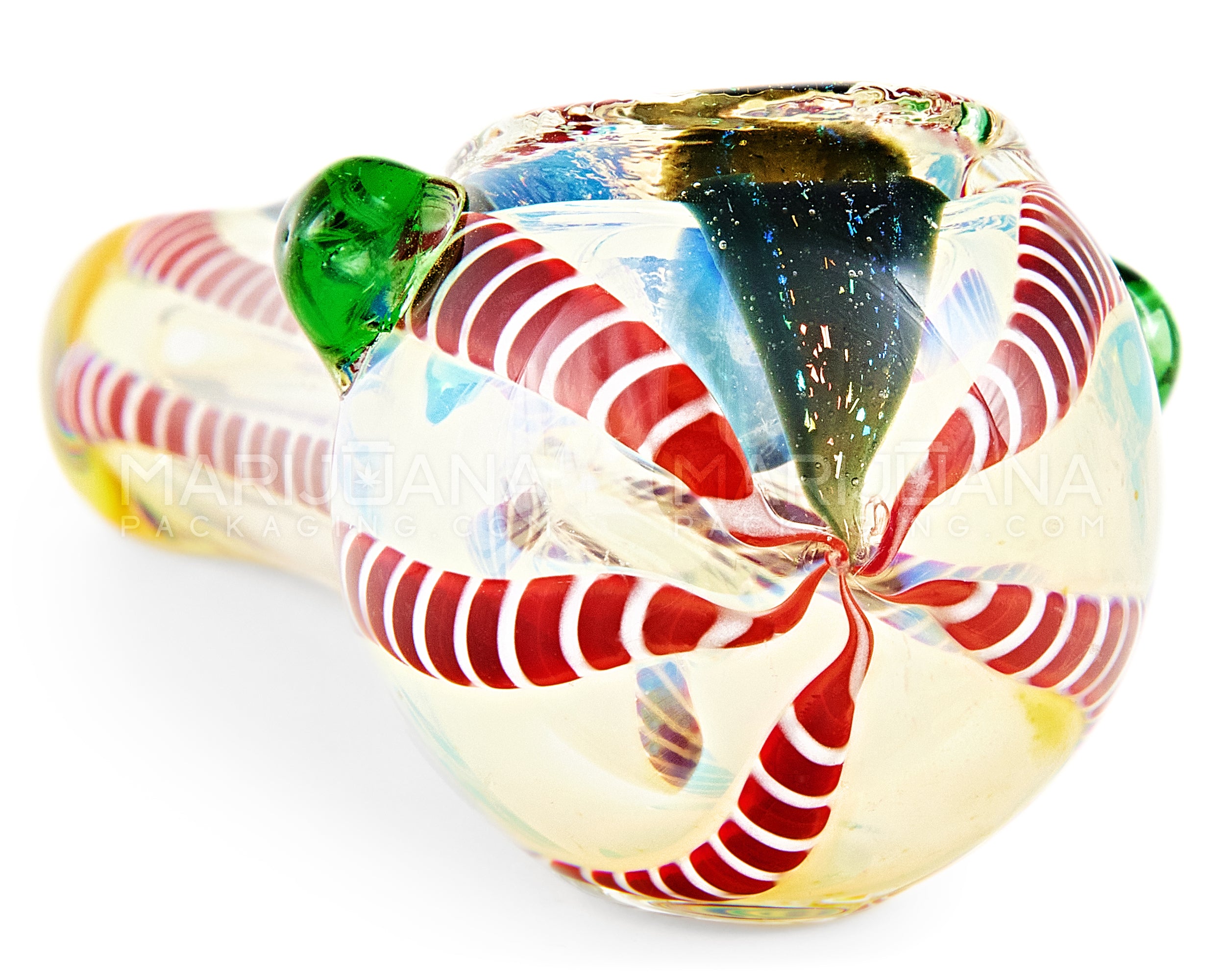 Dichro & Gold Fumed Spoon Hand Pipe w/ Ribboning & Double Knockers | 4in Long - Glass - Assorted - 4