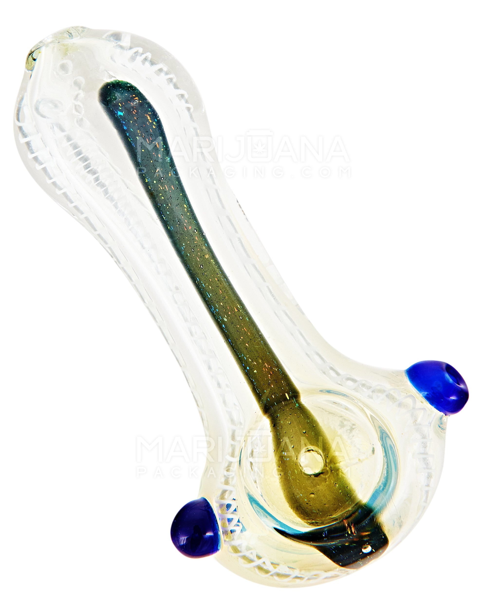 Dichro & Gold Fumed Spoon Hand Pipe w/ Ribboning & Double Knockers | 4in Long - Glass - Assorted - 7