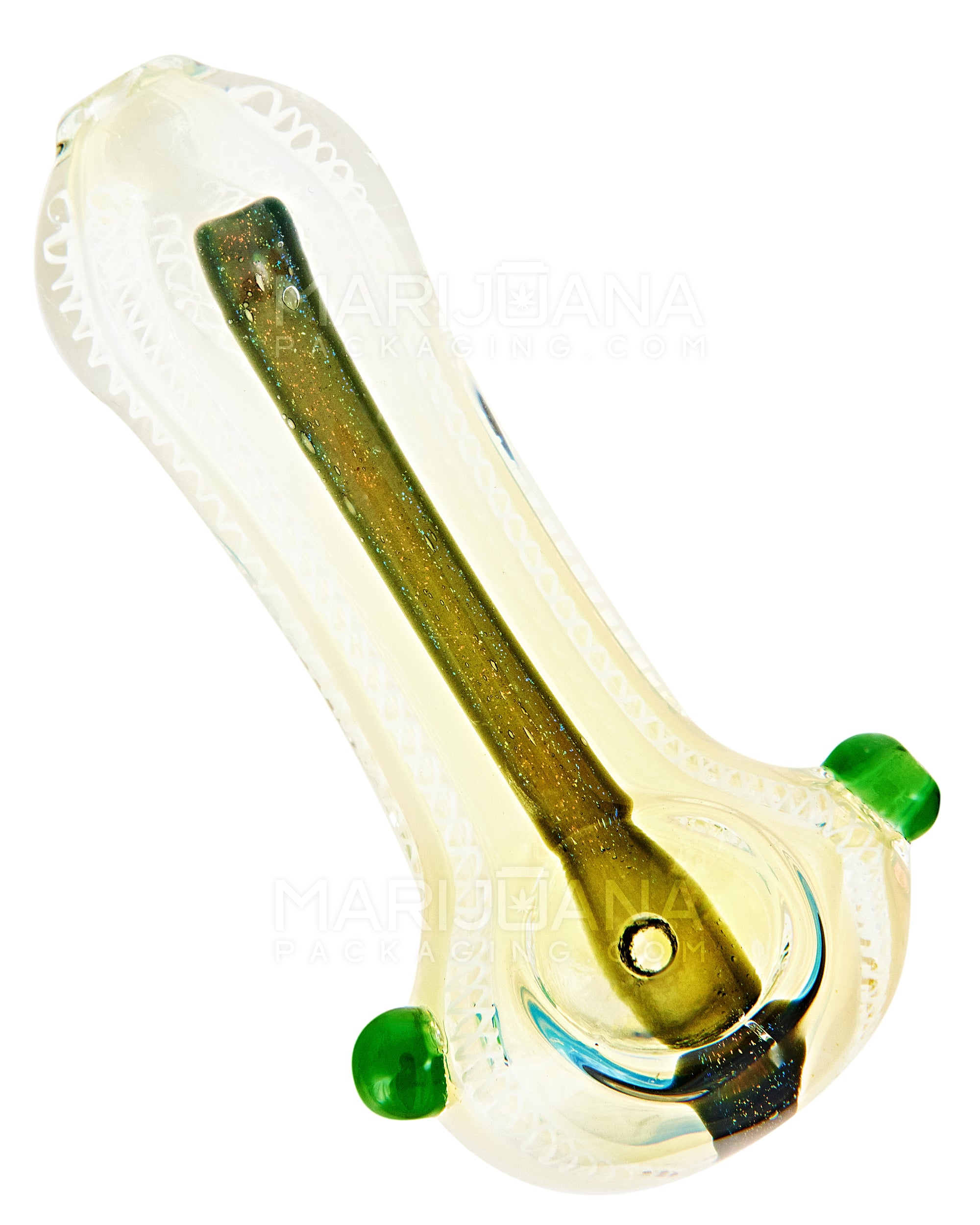 Dichro & Gold Fumed Spoon Hand Pipe w/ Ribboning & Double Knockers | 4in Long - Glass - Assorted - 8