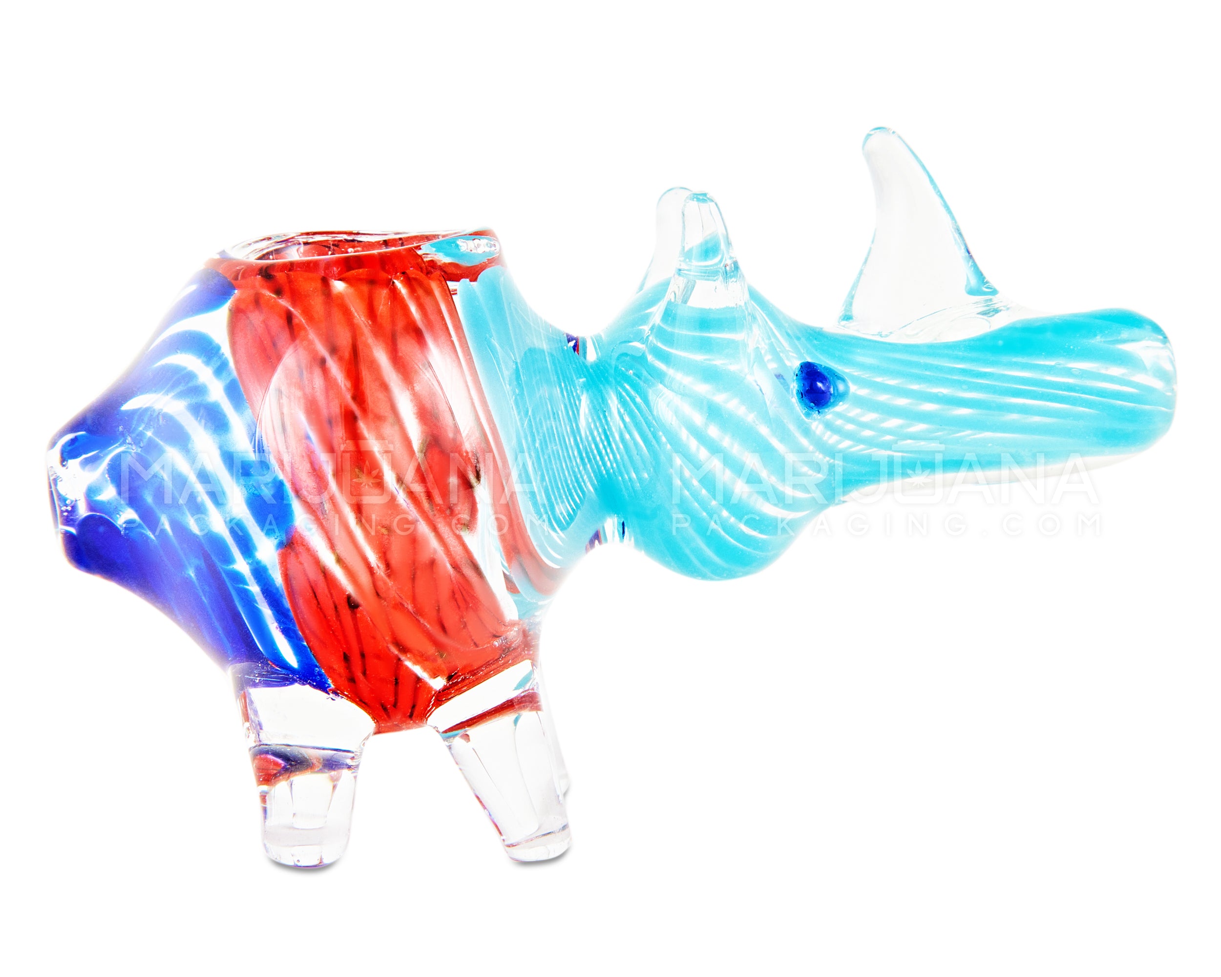 Swirl Rhino Hand Pipe w/ Glass Horns | 3in Long - Glass - Assorted - 1
