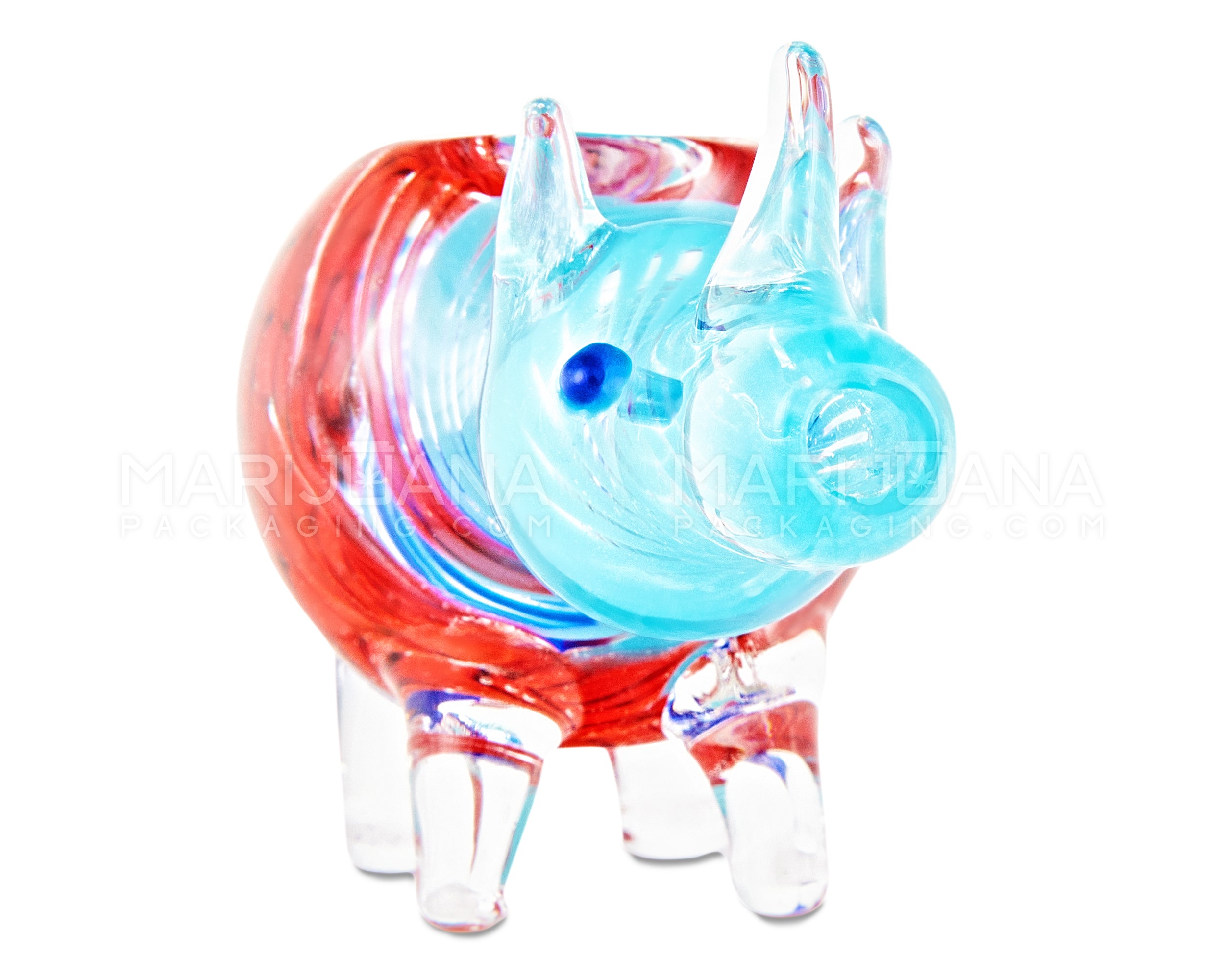 Swirl Rhino Hand Pipe w/ Glass Horns | 3in Long - Glass - Assorted - 4