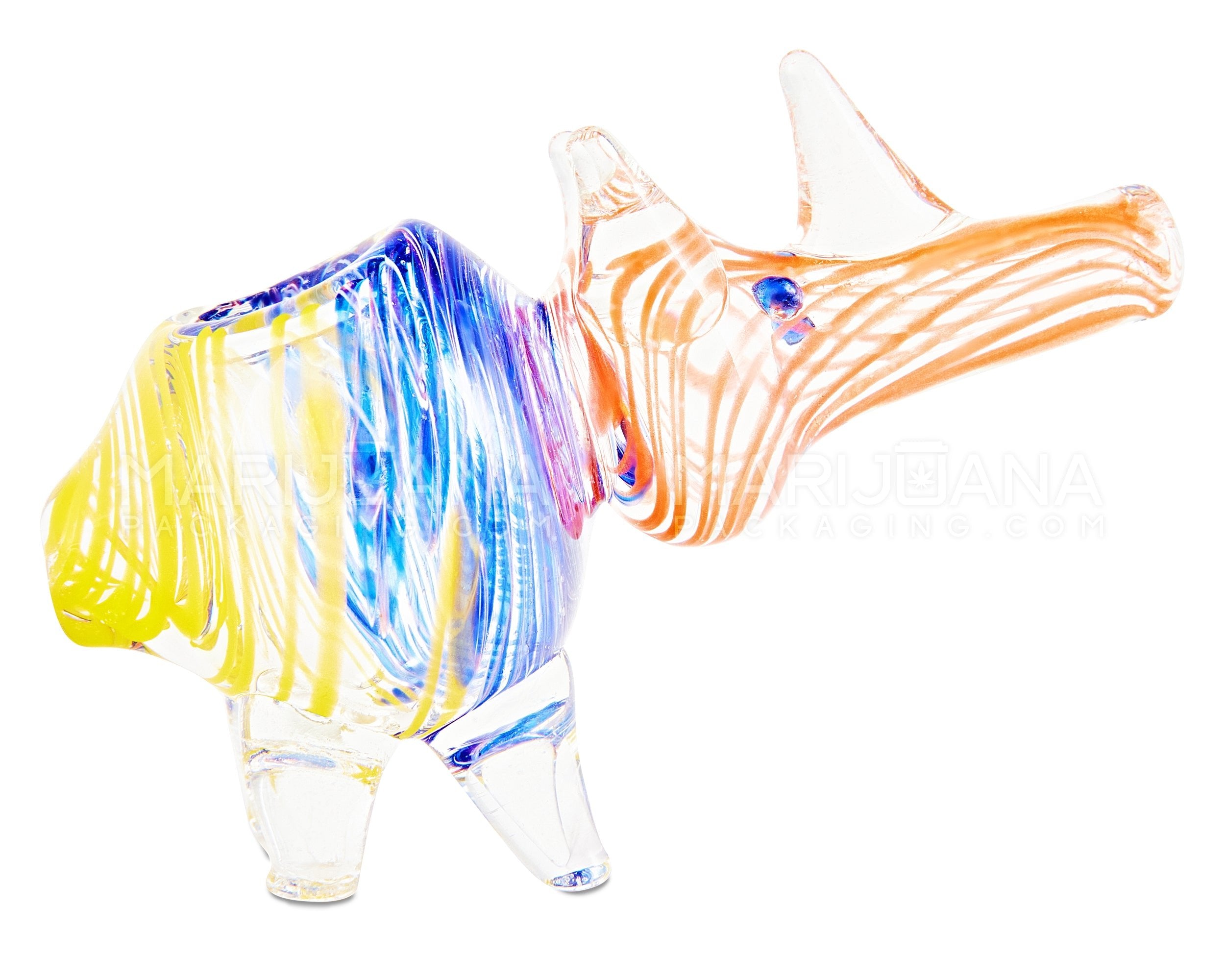 Swirl Rhino Hand Pipe w/ Glass Horns | 3in Long - Glass - Assorted - 7