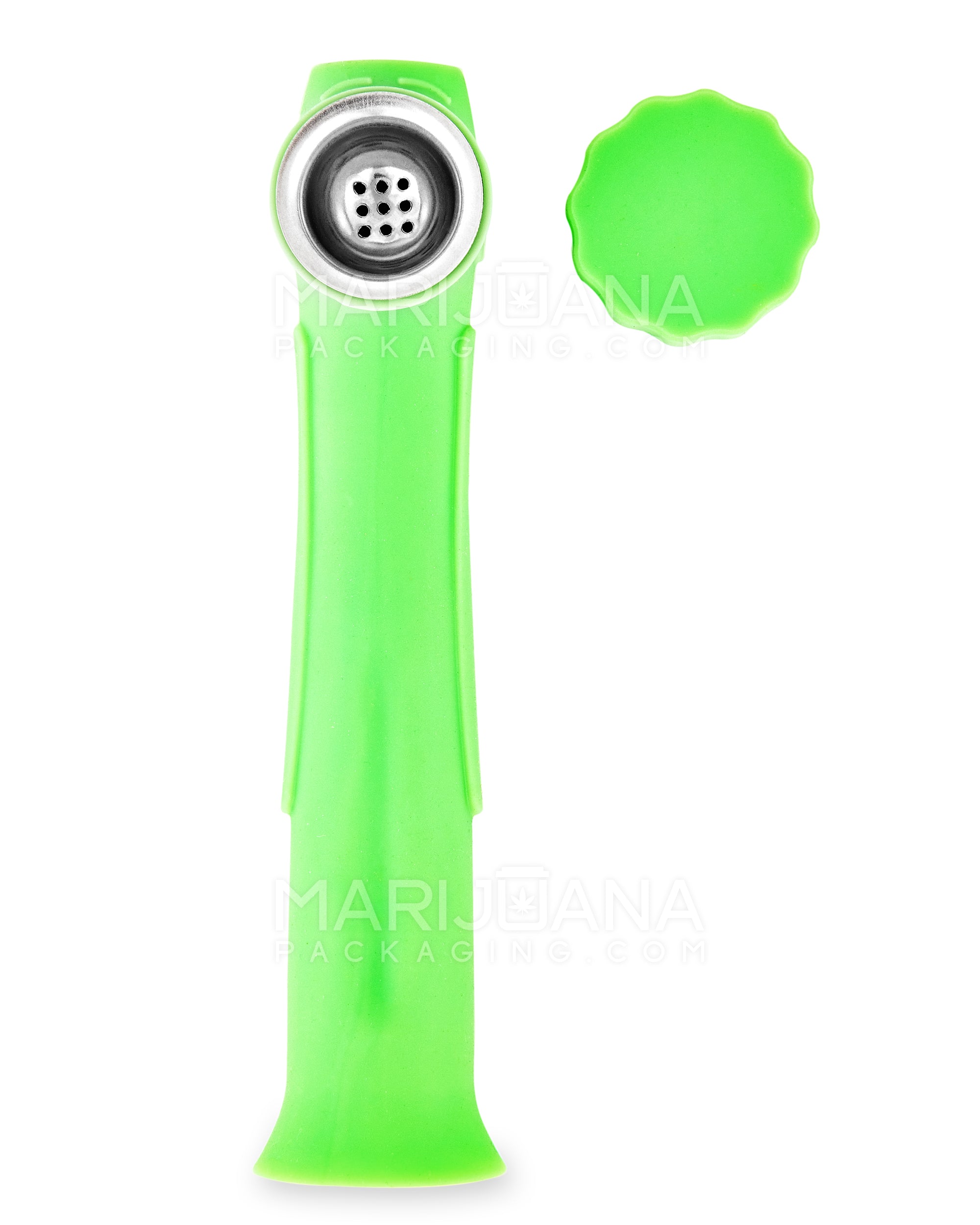 Unbreakable | Silicone Hand Pipe | 6in Long - Metal Bowl - Green - 3