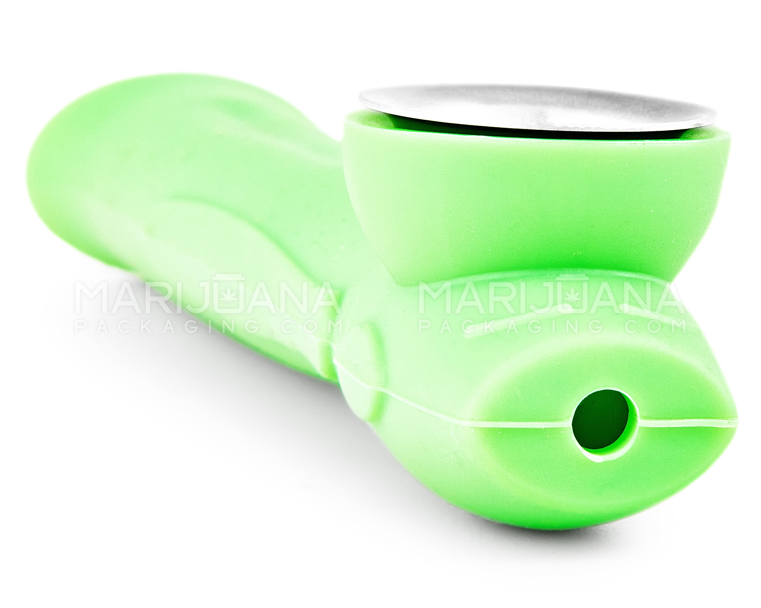 Unbreakable | Silicone Hand Pipe | 6in Long - Metal Bowl - Green - 4