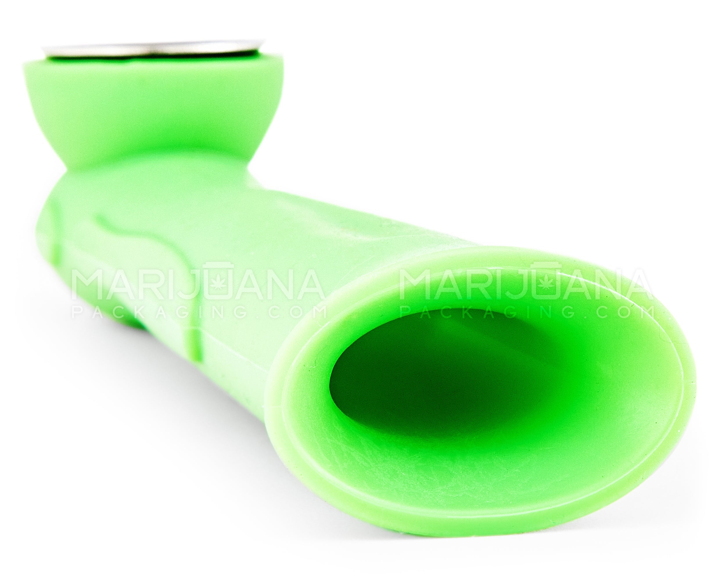 Unbreakable | Silicone Hand Pipe | 6in Long - Metal Bowl - Green - 5