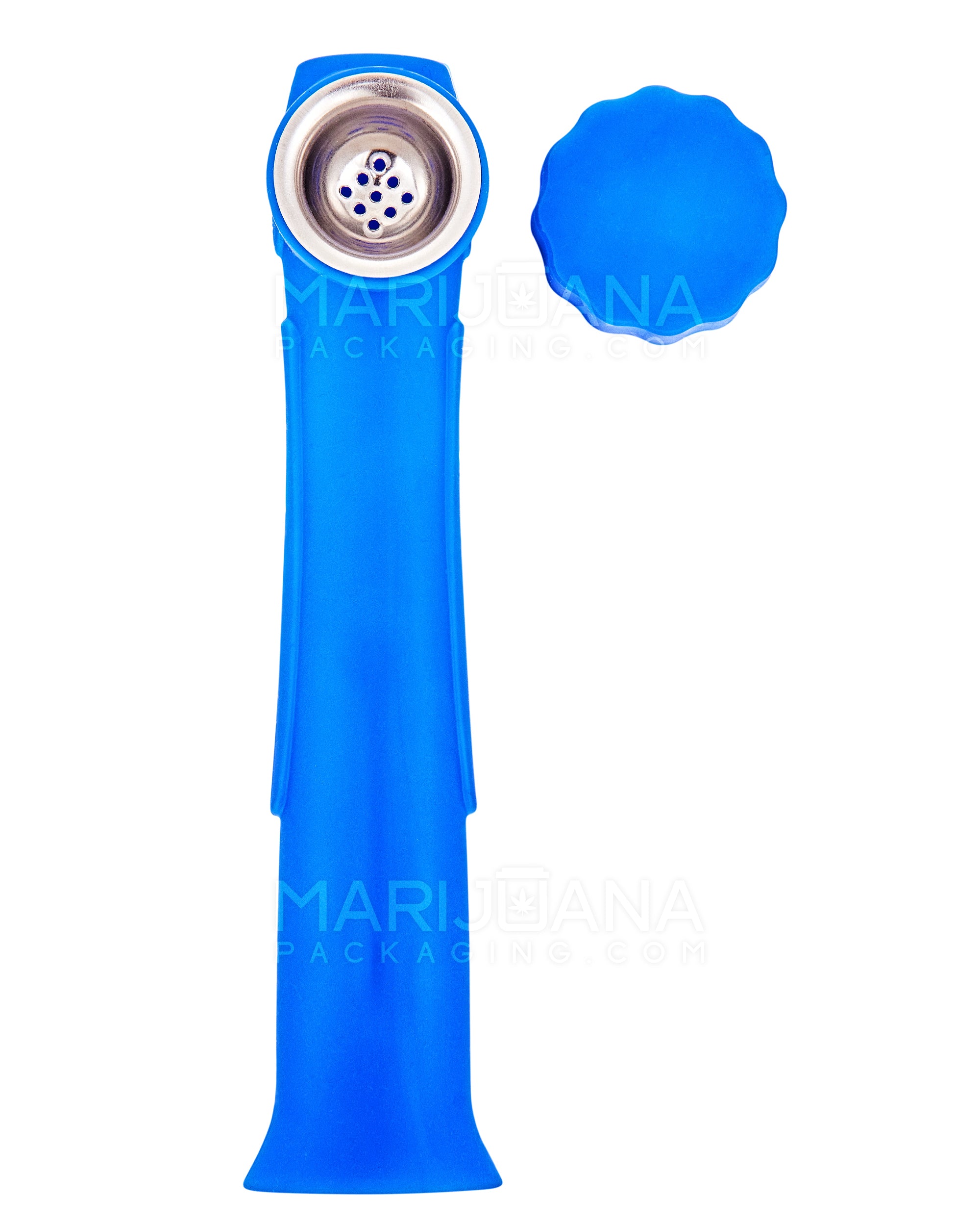Unbreakable | Silicone Hand Pipe | 6in Long - Metal Bowl - Blue - 3