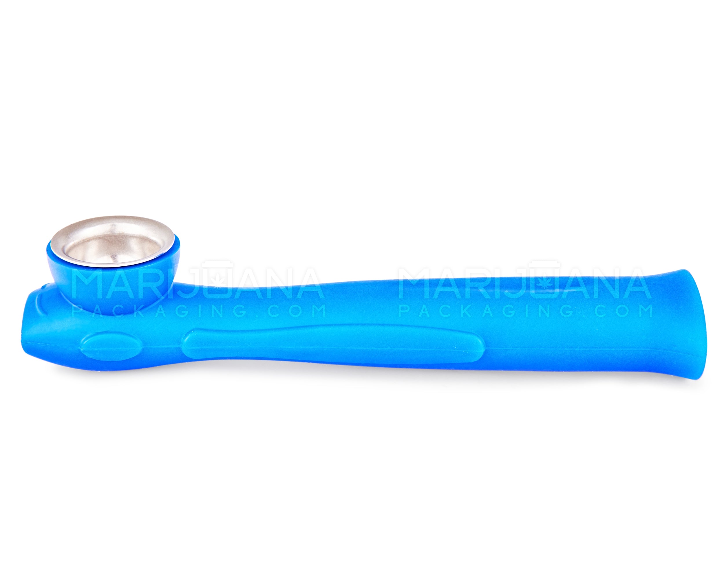Unbreakable | Silicone Hand Pipe | 6in Long - Metal Bowl - Blue - 8